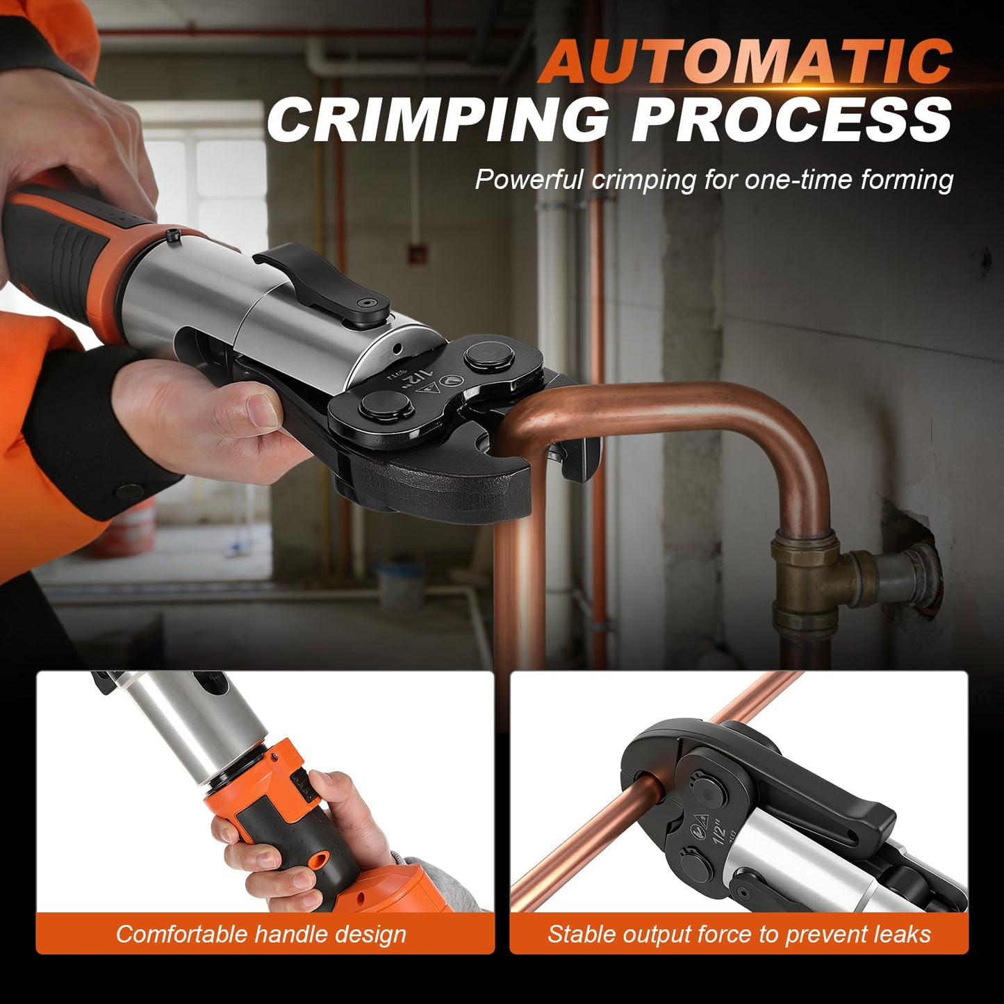 GEARLASSO 18V Brushless Copper Pipe Press Tool Kit for 1/2", 3/4", 1", 1-1/4", 1-1/2", 2", Electric Crimping Tool with 6 Jaws, 2-Pack 5.0Ah Batteries, OLED Display & Bluetooth