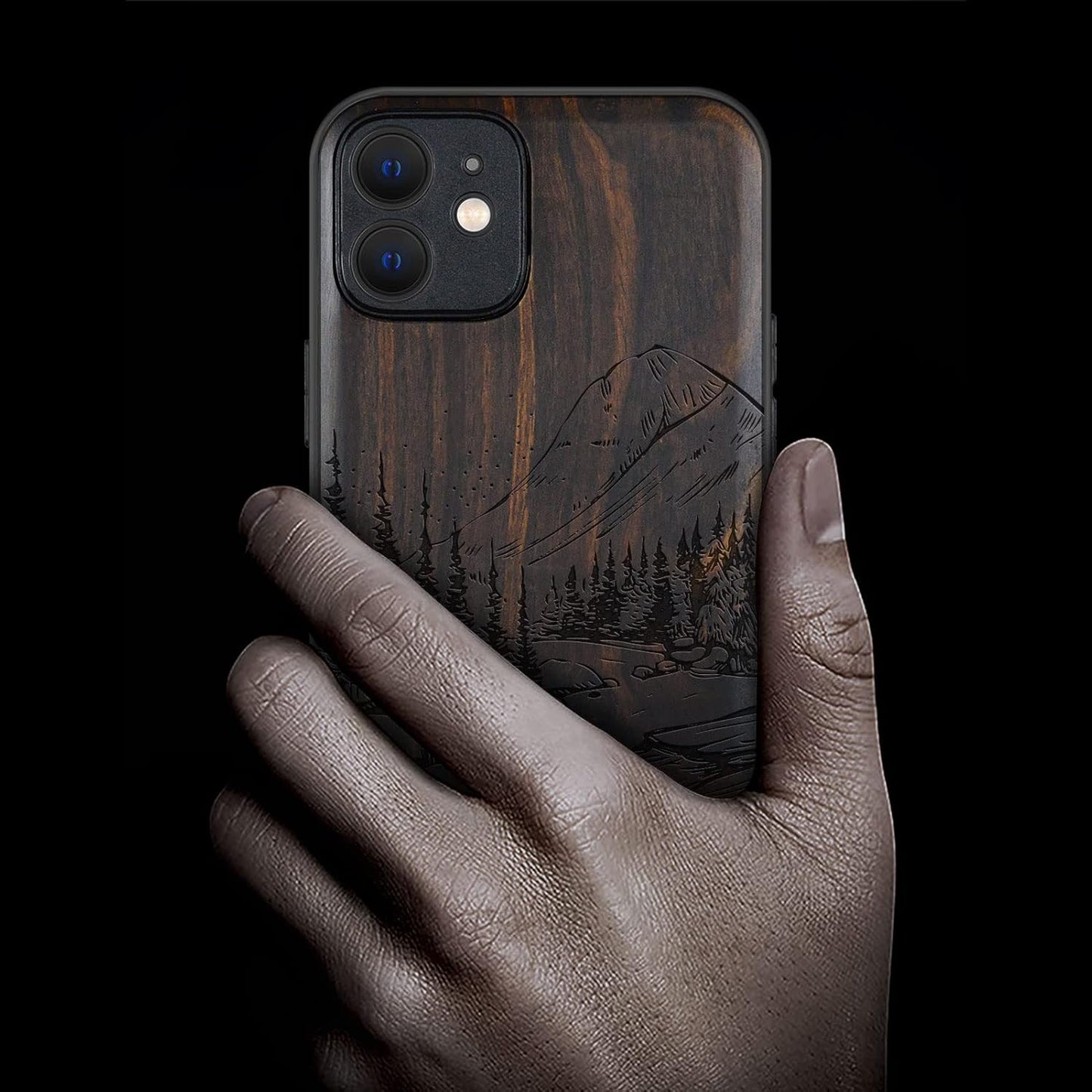Carveit 12 Magnetic Wood Case for iPhone Case [Natural Wood & Black Soft TPU] Shockproof Protective Unique Wooden Cover