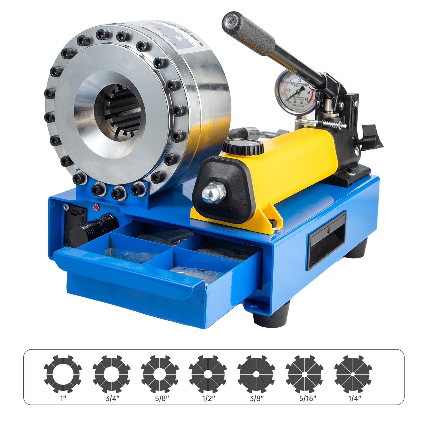 Hydraulic Hose Crimper for Crimping 1/4 in -1 in R1 and R2 Hydraulic Hose with 8 Sets Dies