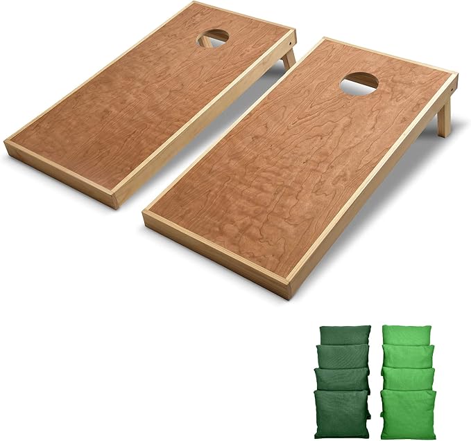 GoSports 4 ft x 2 ft Commercial Grade Cornhole Boards Set - Natural Wood Cornhole Boards, Choose from Different Bean Bag Color Combinations - Dark Green & Bright Green