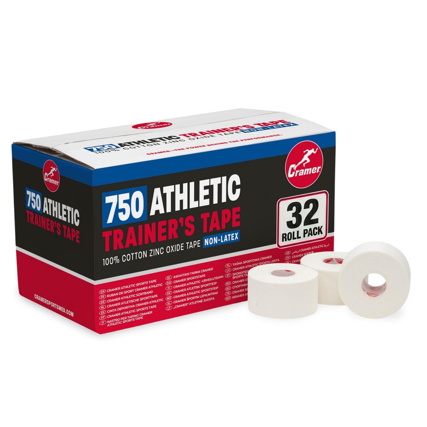 Cramer Team Color Athletic Tape, White, Latex-Free, 1.5" x 15yds, 32 Roll Bulk Case, Tearable Sports Tape for Wrists, Ankles, Baseball, Training, Strong Athletic Wrap for Athletes & Trainers