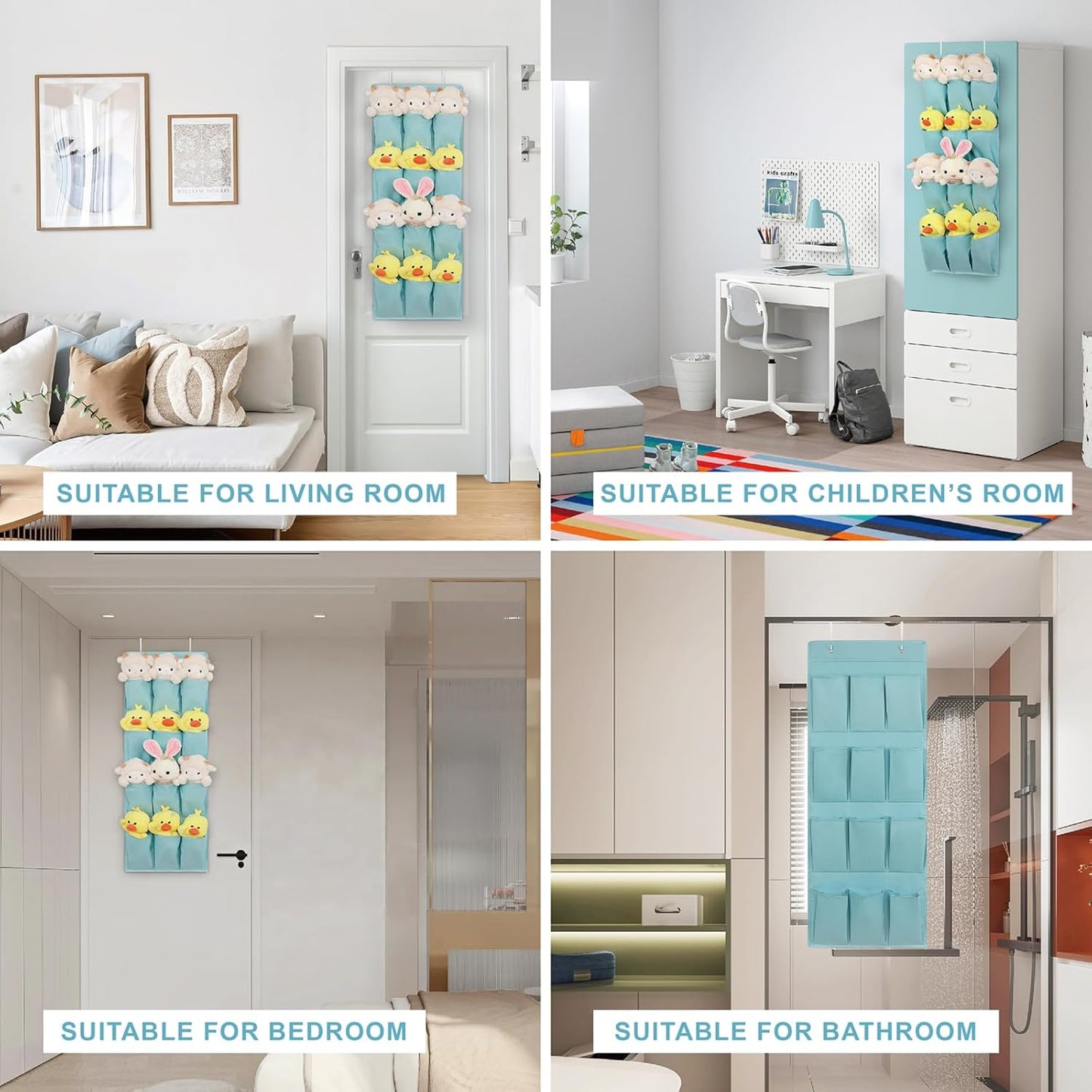Skiennix Over The Door Shoe Organizer - 12 Large Pocket Hanging Rack for Closet | Light Blue