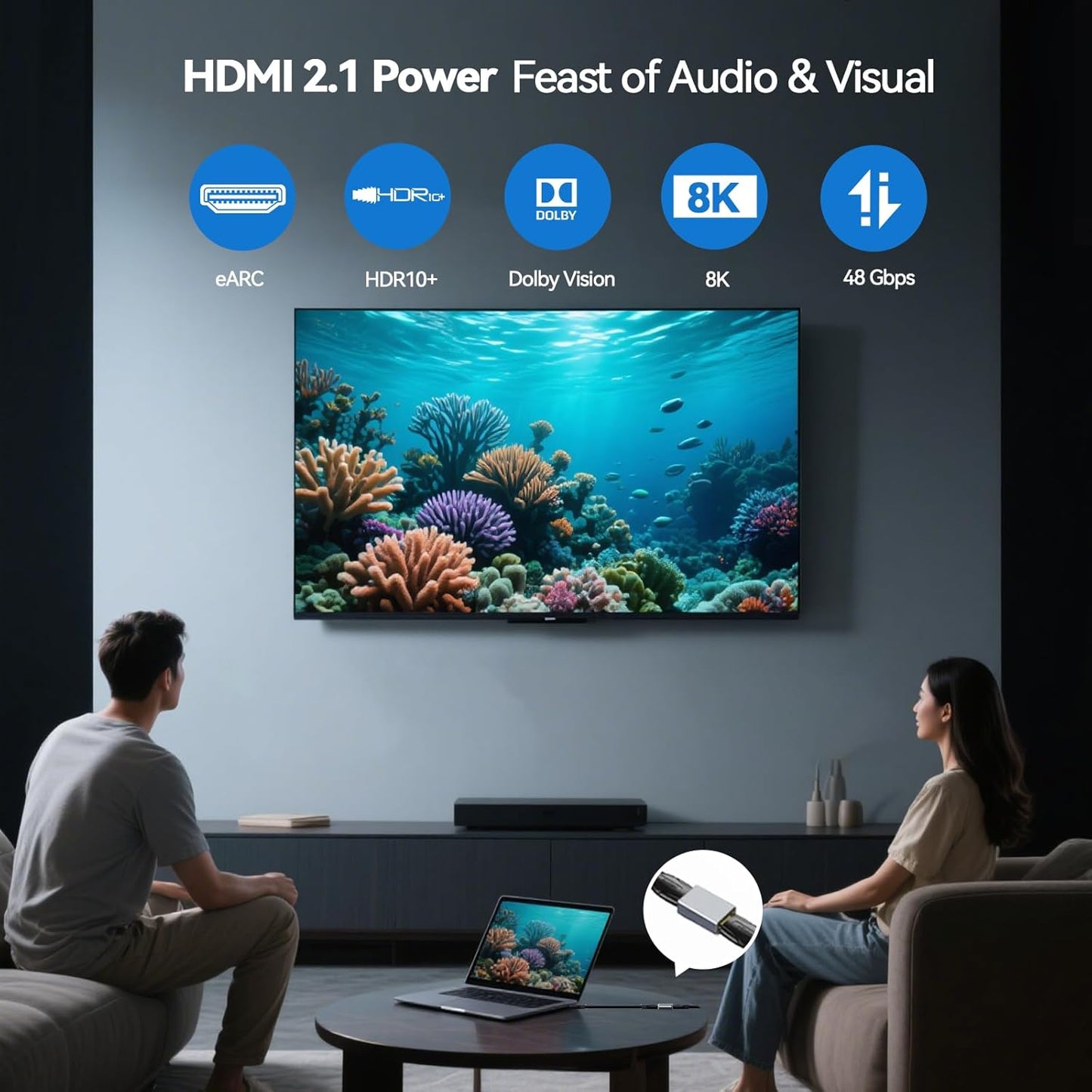 Forinces 3 Pack 8K 2.1 Focuses HDMI Female to Female Adapter, HDMI Coupler Extension Adapter, Extend Your HDMI Cables
