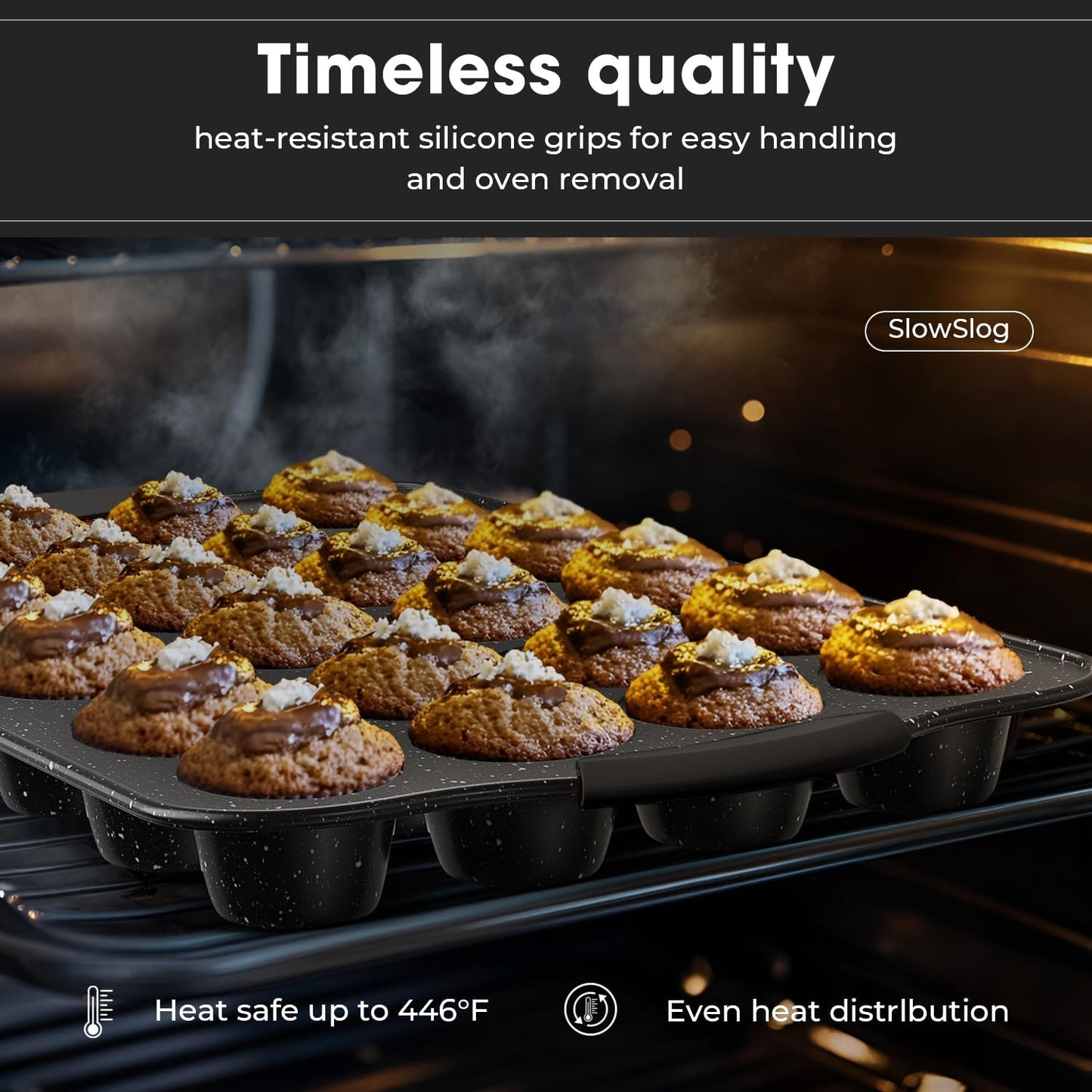 Skiennix 11-Piece Nonstick Baking Pan Set - Stackable Bakeware with Silicone Handles | Black