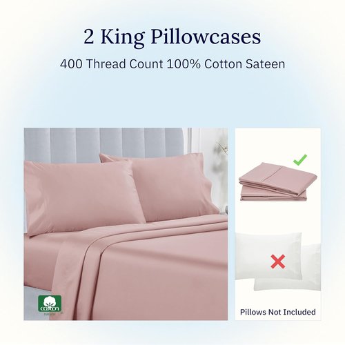 California Design Den King Size Pillow Cases Set of 2 | 400 Thread Count 100% Cotton - Soft Mauve Sateen