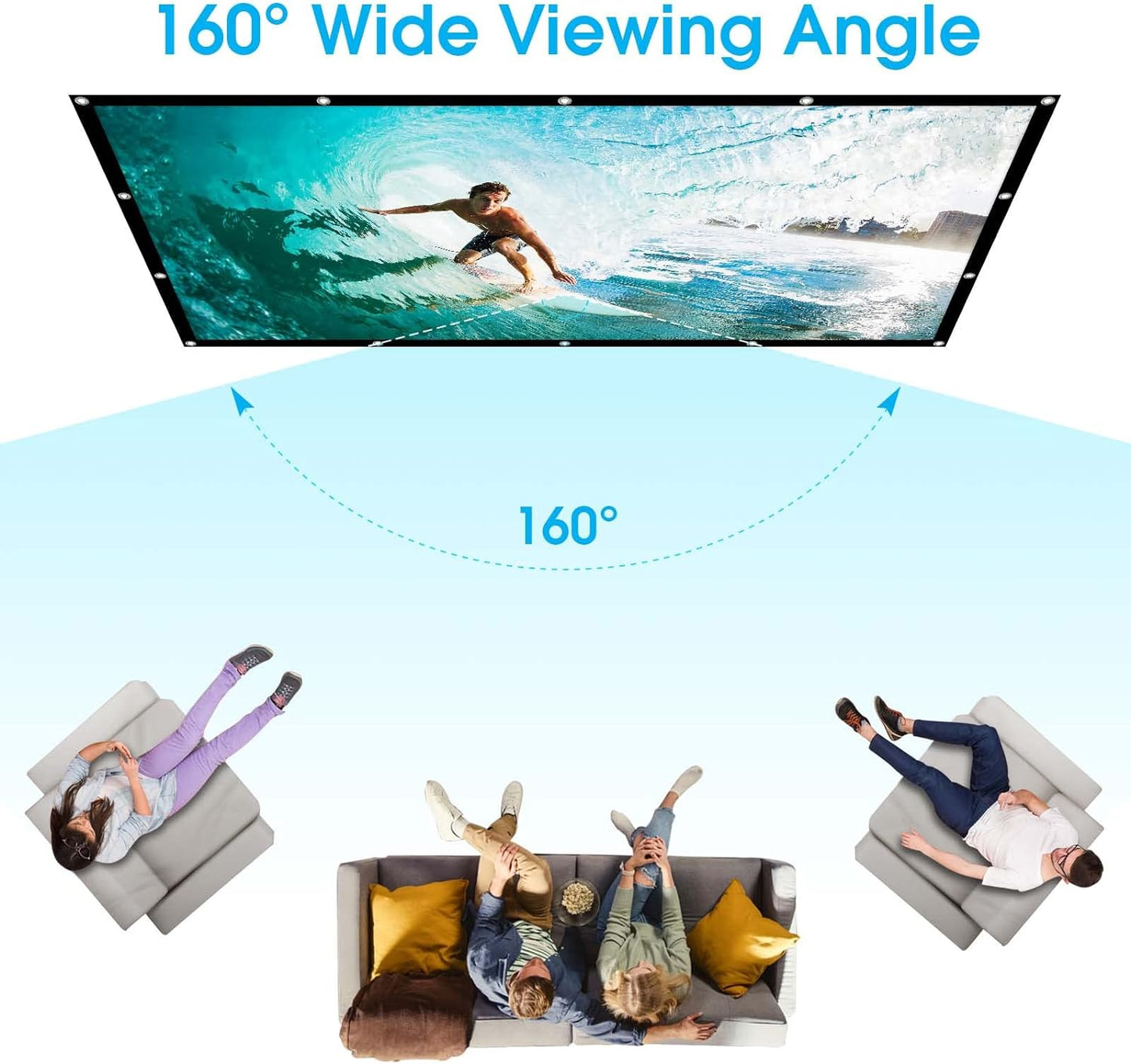 Frocopo 120 inch 16:9 Projector Screen, Foldable Anti-Crease Portable Projection Movies Screens, Double Sided Washable