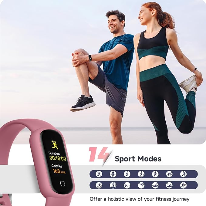 Fitness Tracker Watch with Heart Rate/Sleep Tracker/IP68 Waterproof, Activity Tracker with Pedometer Step Counter, Health Watch for Women with 14 Sports Compatible Android iOS, Parrot Pink