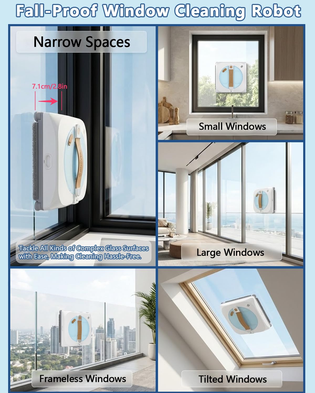 GNOVEL Upgraded Window Cleaning Robot, 10000Pa Strong Suction, 15-Stage Anti-Fall, Smart Path Planning, Edge Detection, App & Remote Control, Automatic Glass Cleaner for High Rise Windows, Glass, Tile