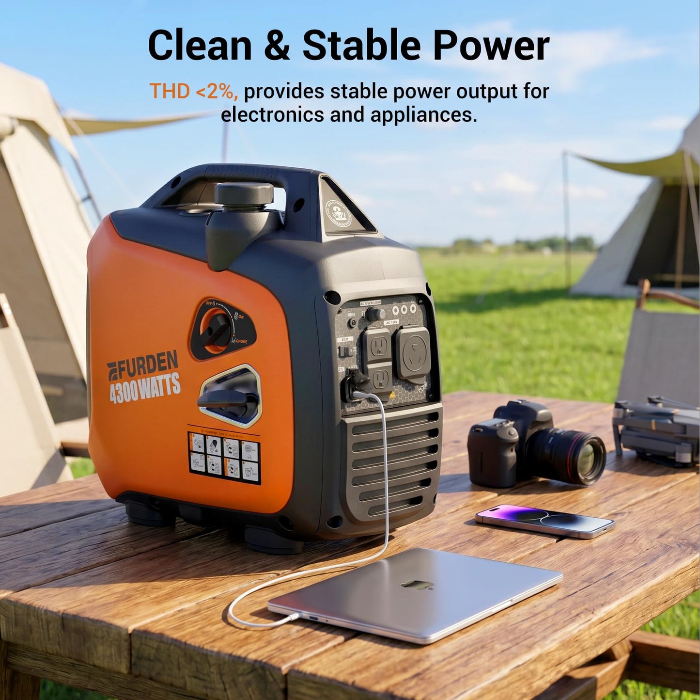 EFURDEN 4300 Watts Portable Inverter Generator, Gas Generator for Outdoor Camping, Home Use, 30A RV Ready, 45 Lbs, EPA Compliant