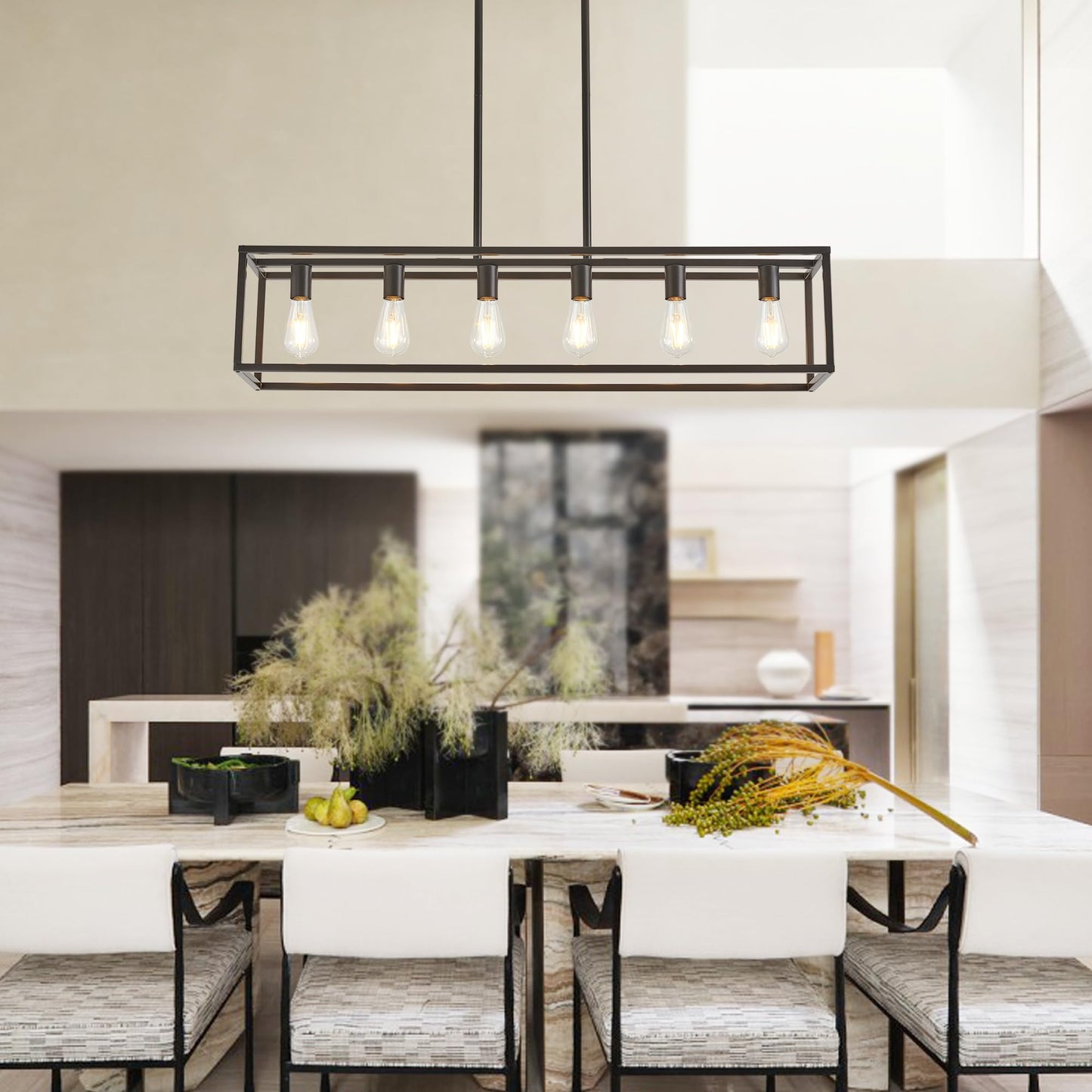 HQZBPT Dining Room Light Fixture, Kitchen Fixture Lights Pendant Lights Kitchen Island Oil Rubbed Bronze 6-Light Industrial Pendant Lighting for Kitchen Island