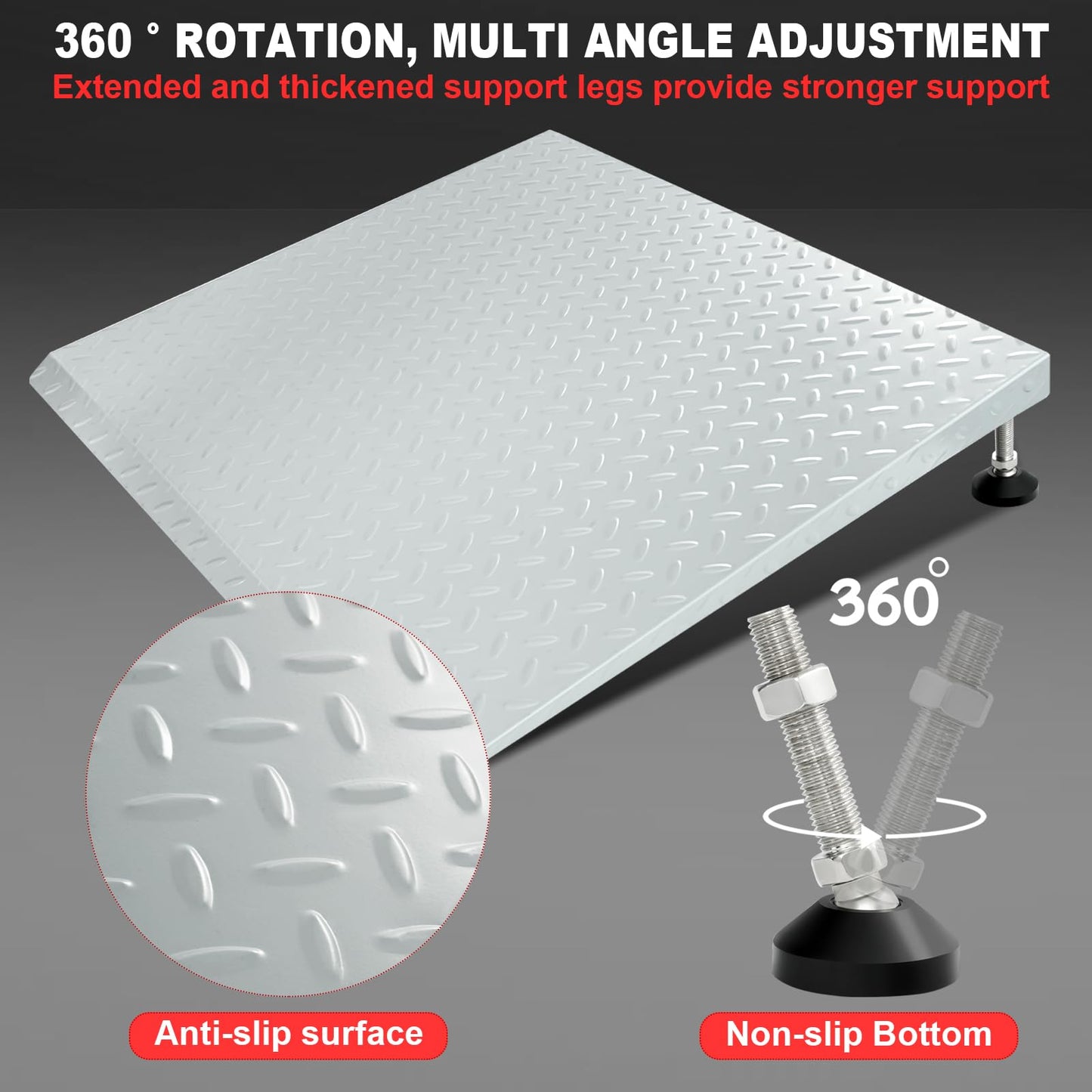HONYTA Height Adjustable Door Ramp, Door ramp for 3”, 5” to 7.5” Threshold or Steps, Heavy Duty Door ramp for Wheelchairs Walkers Scooters(27.6" L*37.4" W, Alloy Steel, Max 800LBs)