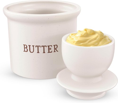 Kook Butter Keeper Dish - French Ceramic Crock with Lid for Soft Butter | Matte Oatmeal, Perfect Gift for Home Decor