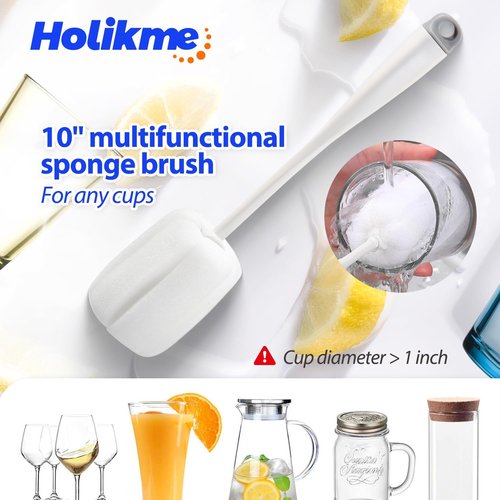 Holikme Bottle Brush Set - Long Handle Tube Cleaner for Narrow Neck Beer & Wine Decanters | White