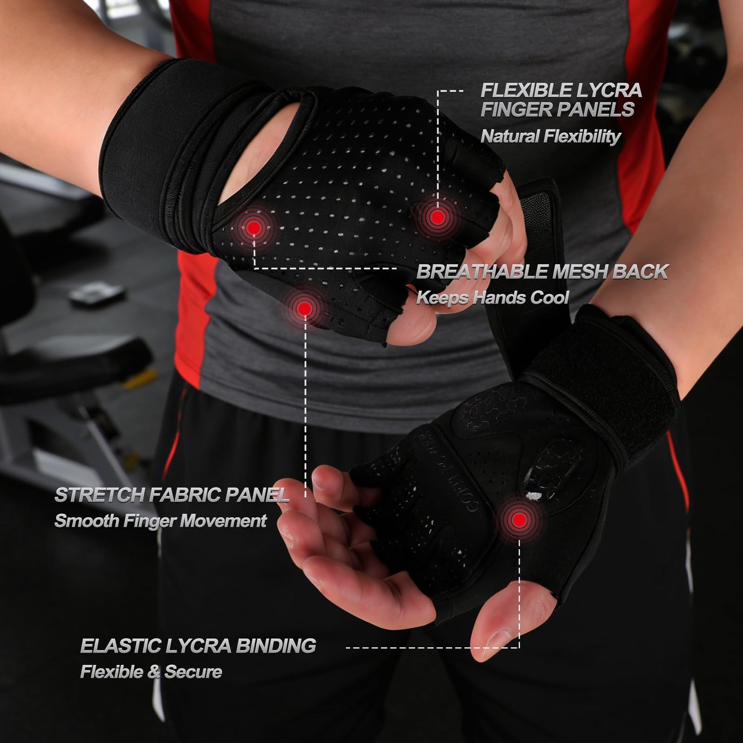 COFIT Weight Lifting Gloves for Men Women, Workout Gloves with Wrist Wrap Support, 5MM SBR Palm Padding, Half Finger Breathable Gym Gloves with Non-Slip Grip for Weightlifting, Training, Pull Ups-S