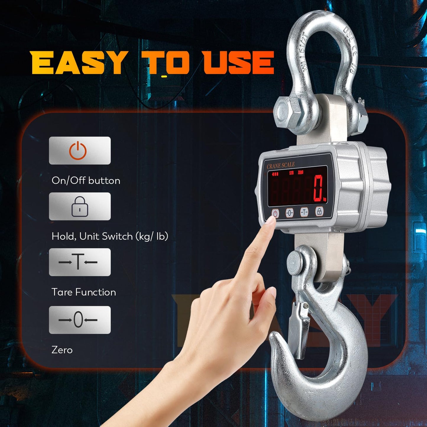CGOLDENWALL Digital Crane Scale 11000lb Industrial Hanging Scale Handheld Hoist Scale kg lb Switchable 5000kg Wild Game Scale for Farms, Hunting and Livestock, Grey