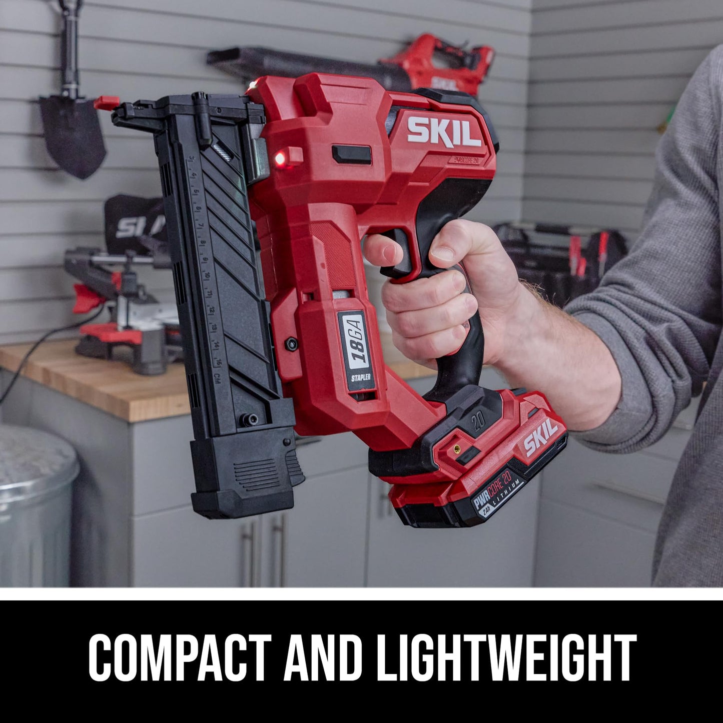 SKIL PWR CORE 20 Brushless 20V 18Ga 1/4 In. Narrow Crown Stapler Kit Including 2.0Ah USB-C Battery and 45W PD charger-SL1814B-10