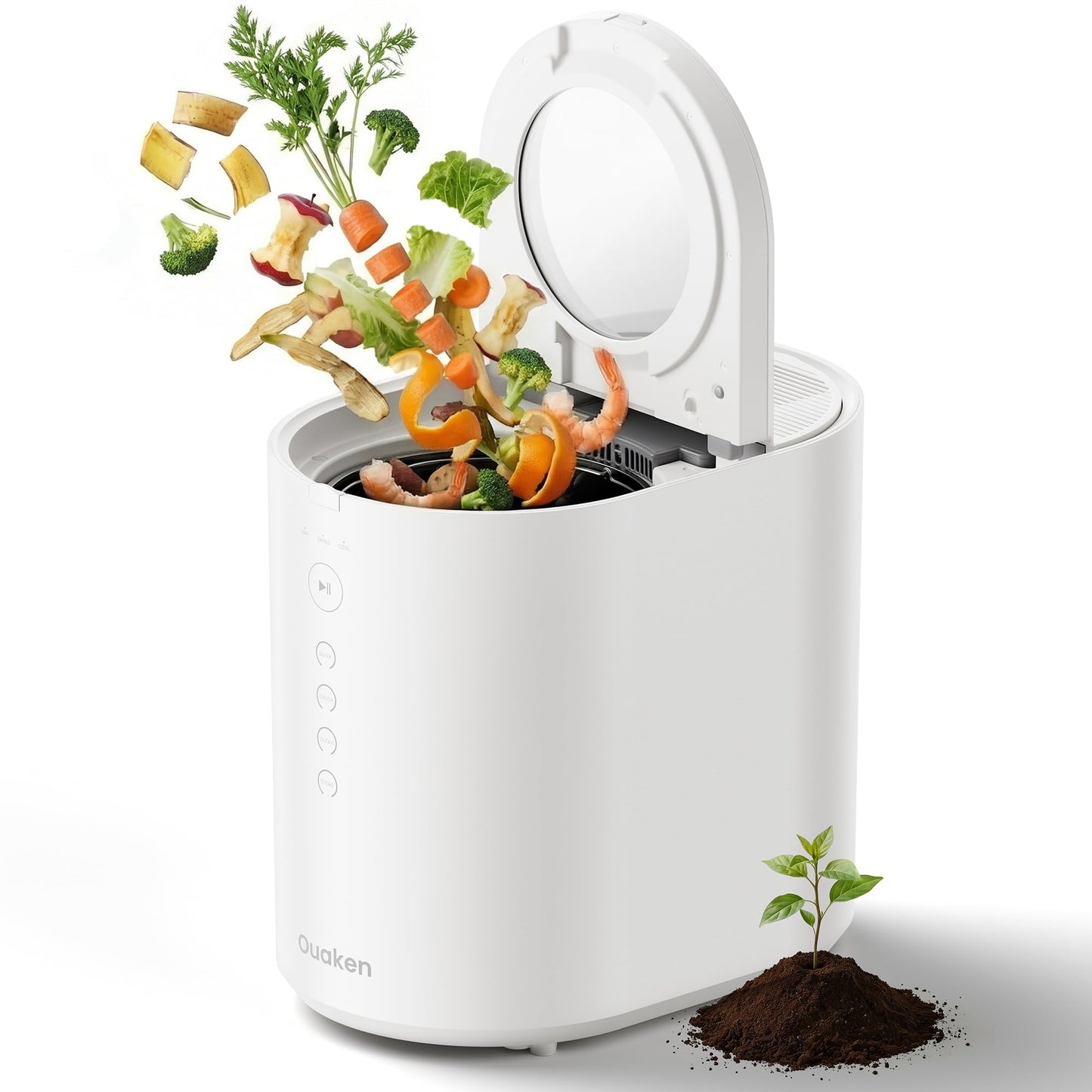 Ouaken OK-255 Electric Composter for Kitchen, 5.5L Large Smart Countertop Compost Bin, Odorless, Quiet, Easy Clean, Turn Food Waste into Fertilizer, 2026 New Indoor Food Waste Compost Machine, White