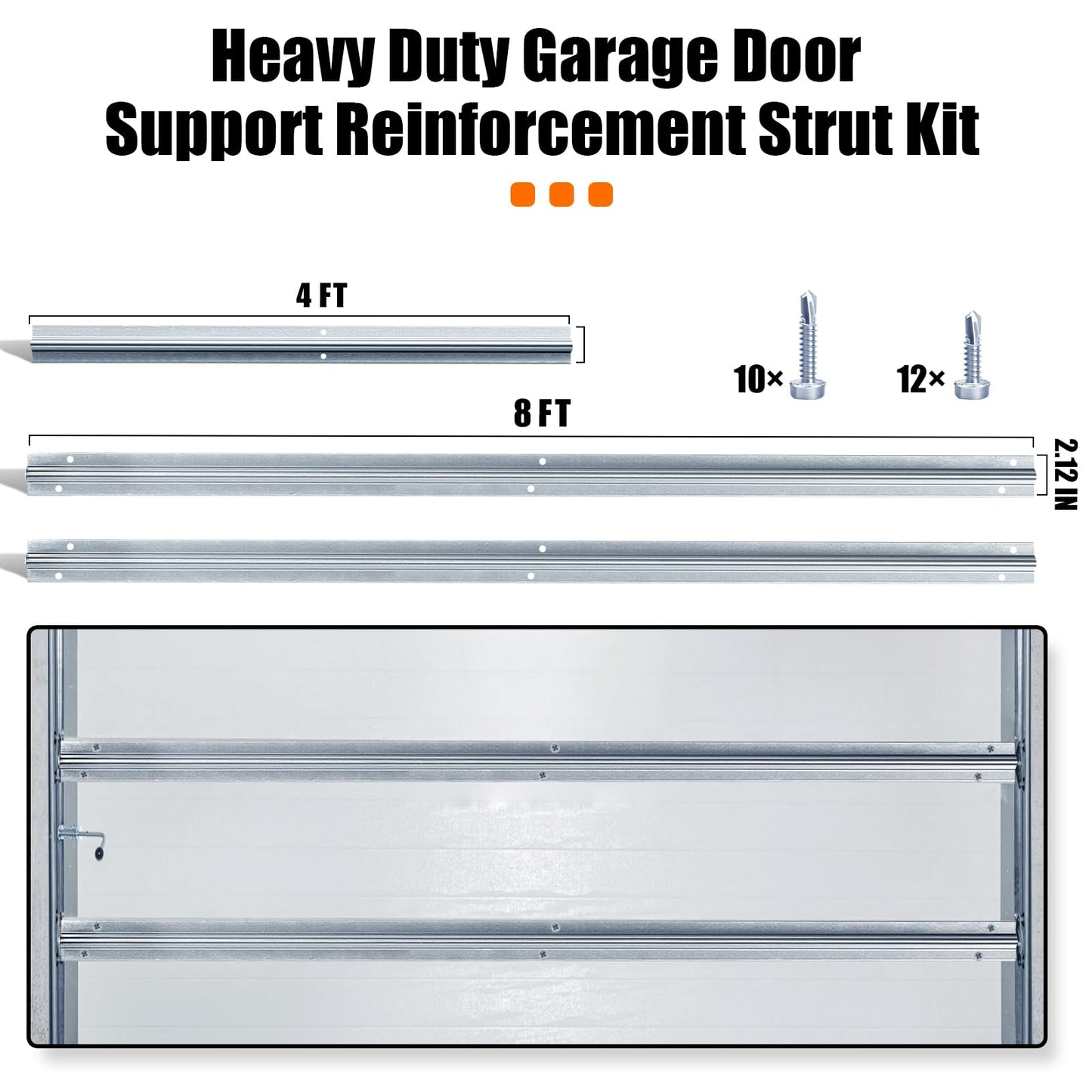 LAJIAOZ Garage Door Strut 16 Foot Heavy Duty Garage Door Reinforcement Support Strut-Ultimate Hurricane, Storm, Snow, and Wind Protection, Garage Door Brace, DIY & Pro Ready for 8/9/16/20FT Doors