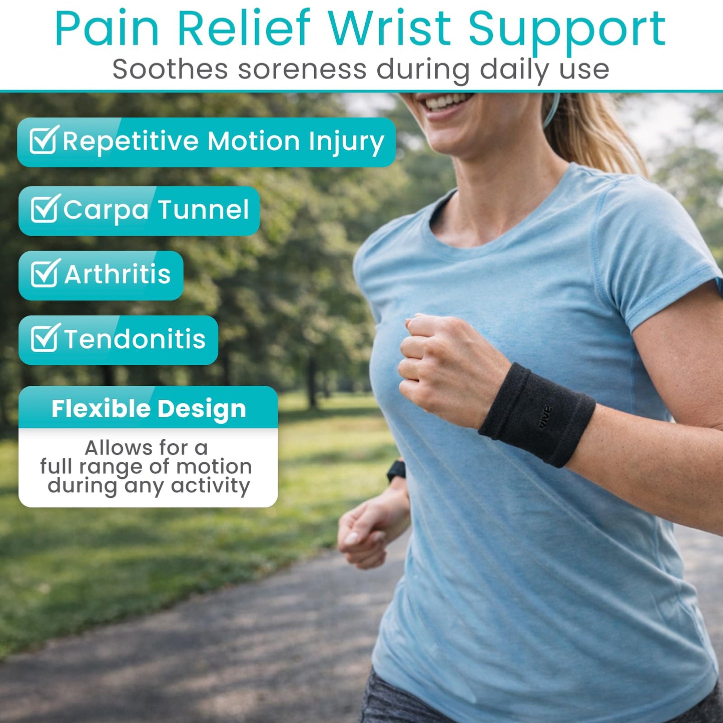 Vive Wrist Compression Sleeves for Women & Men (Pair) - Elastic Support Wristband for Pain Relief & Circulation - Wrist Support for Carpal Tunnel, Arthritis, Tendonitis - Great for Sports Injury