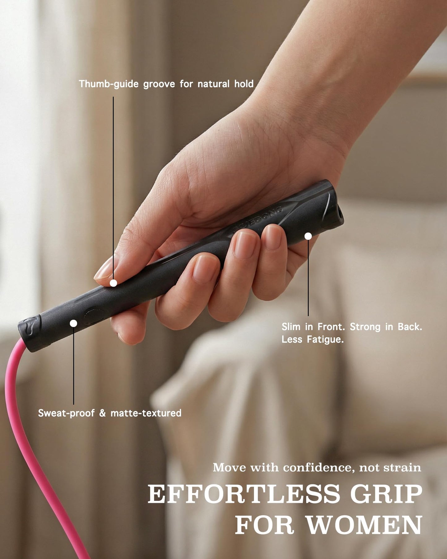 YUEDONG Aesthetic Jump Rope for Women - Apartment-Friendly Silent Rotation, Tangle-Free Weighted Skipping Rope with Ergonomic Grip, 5mm PVC for Home Workout, Cardio, Graceful Body Sculpting & Fat Loss (1, BLACK, 5MM)