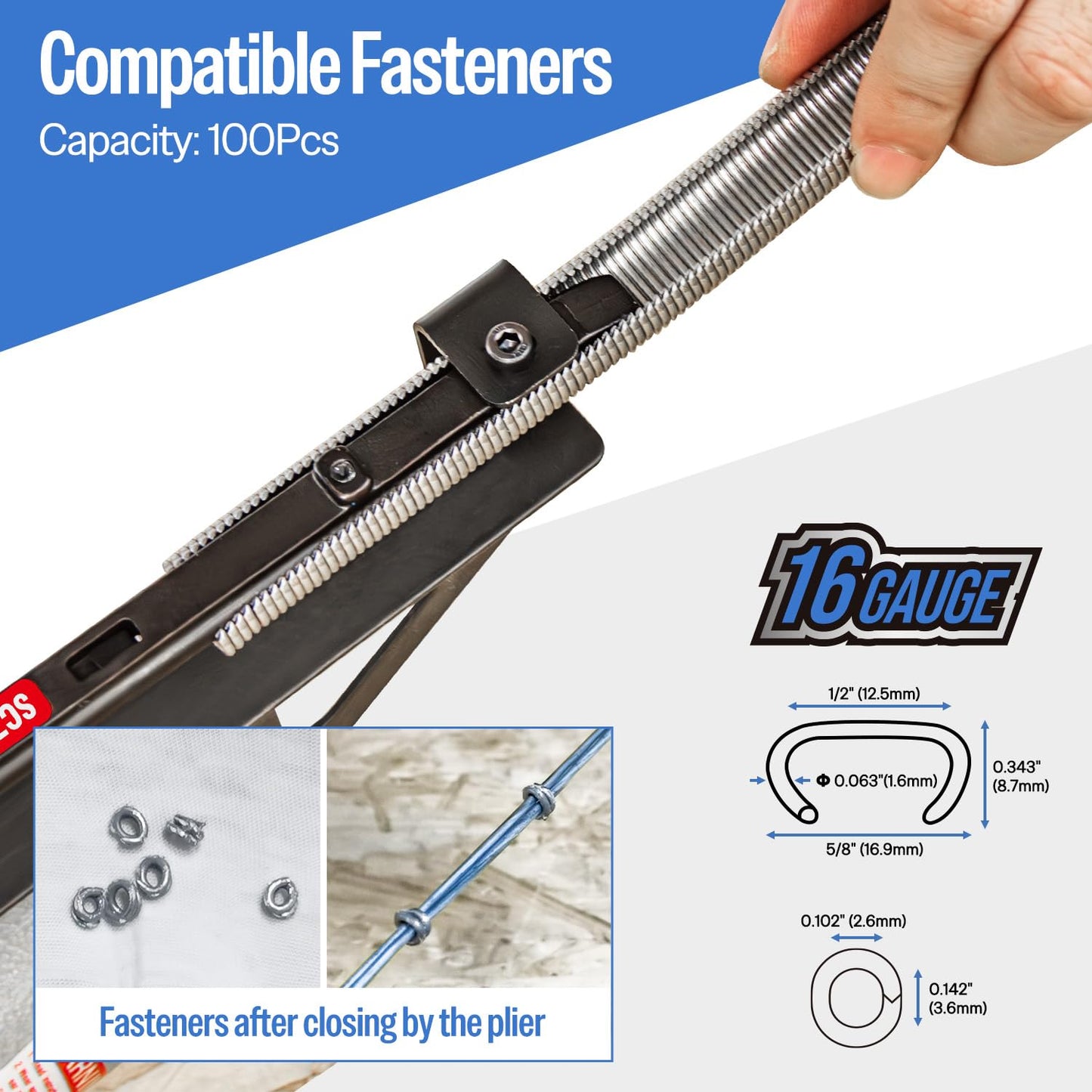 meite SC760C Pneumatic Hog Ring Gun, 16 Gauge 1/2" Crown Hog Ring Pliers, 2.6–3.6 mm Closure, Air C Ring Stapler for Fencing, Upholstery, Pet Cages, and Bag Sealing