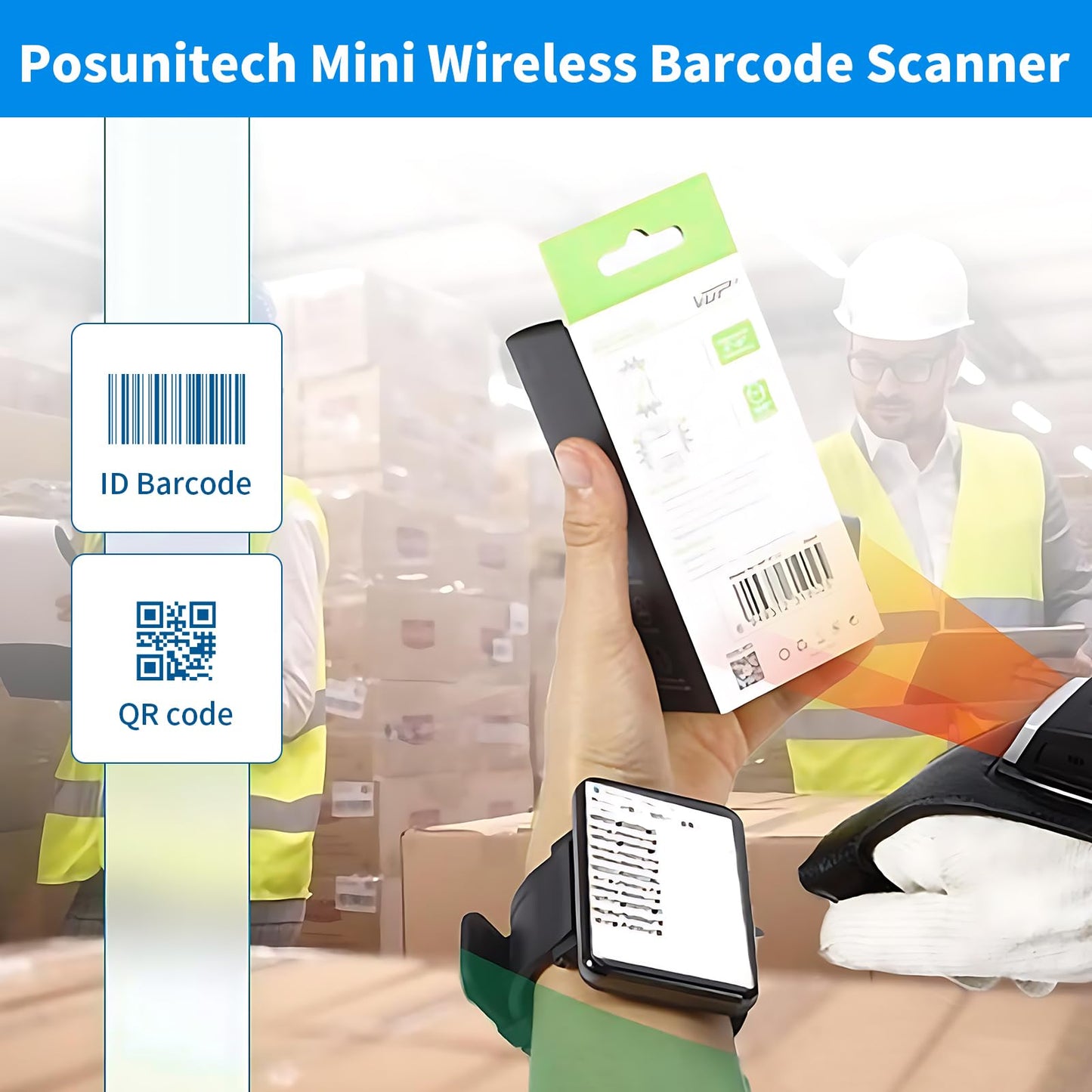 Posunitech Glove Barcode Scanner 2D GS02 Wearable Zebra SE4107 Reader IP65 Touch Scanning NFC Support Multi-Language for Warehouse, Management System,