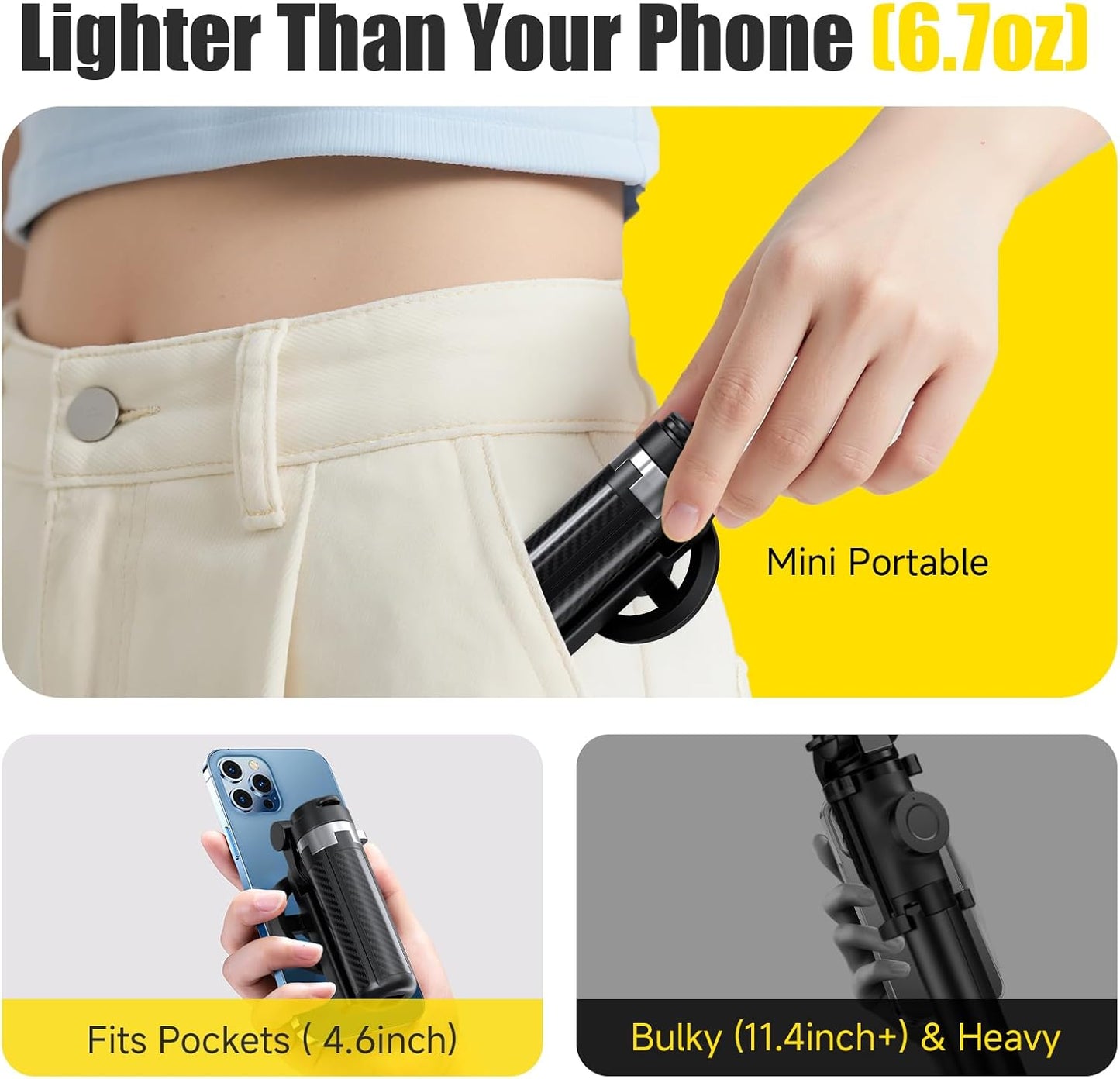 BOKKY 4-in-1 360 Magnetic Selfie Stick Tripod Rotation, Bluetooth Remote, Compact Travel Vlog Phone Holder for iPhone