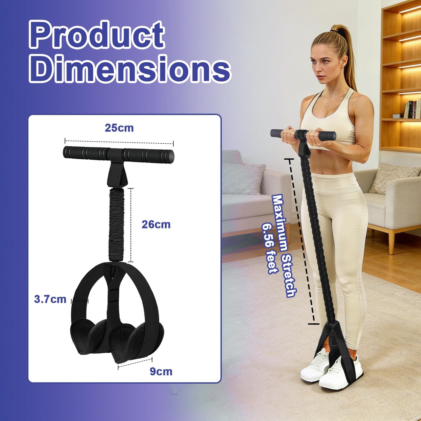 55 LBS Pedal Resistance Band with Handle-Non-Slip Fabric Foot Pedals Resistance Bands with Handles Home Workout Sit Up Exercise Equipment Thickened Latex Tubes Portable Home Workout Equipment (Black)