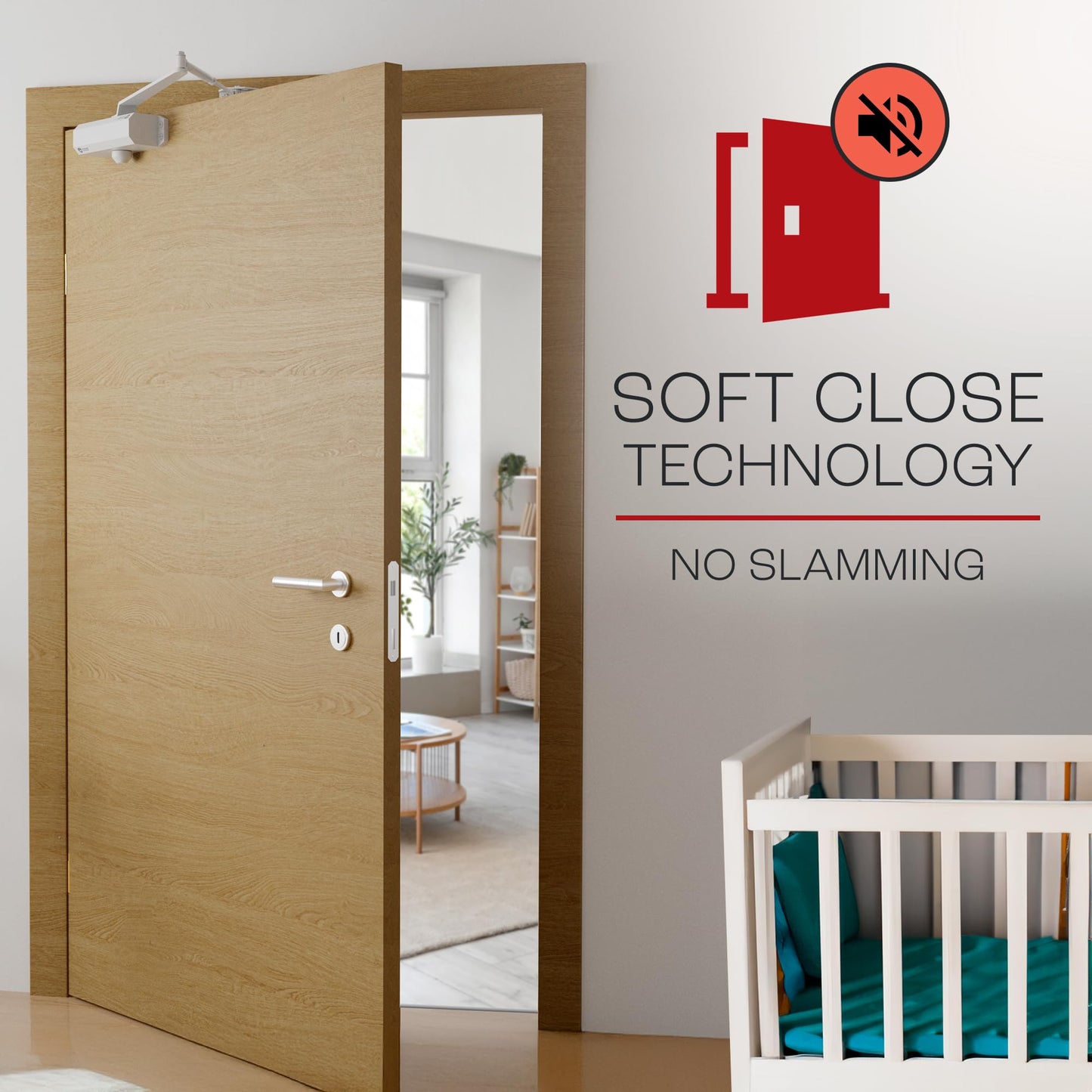 PrimeWare DC-300 Automatic Adjustable Door Closers for Home | Soft Close, No Slam | Residential and Commercial Door Closer | Level 3 | for Doors Weighing 90-140 lbs | Hydraulic Door Spring - White