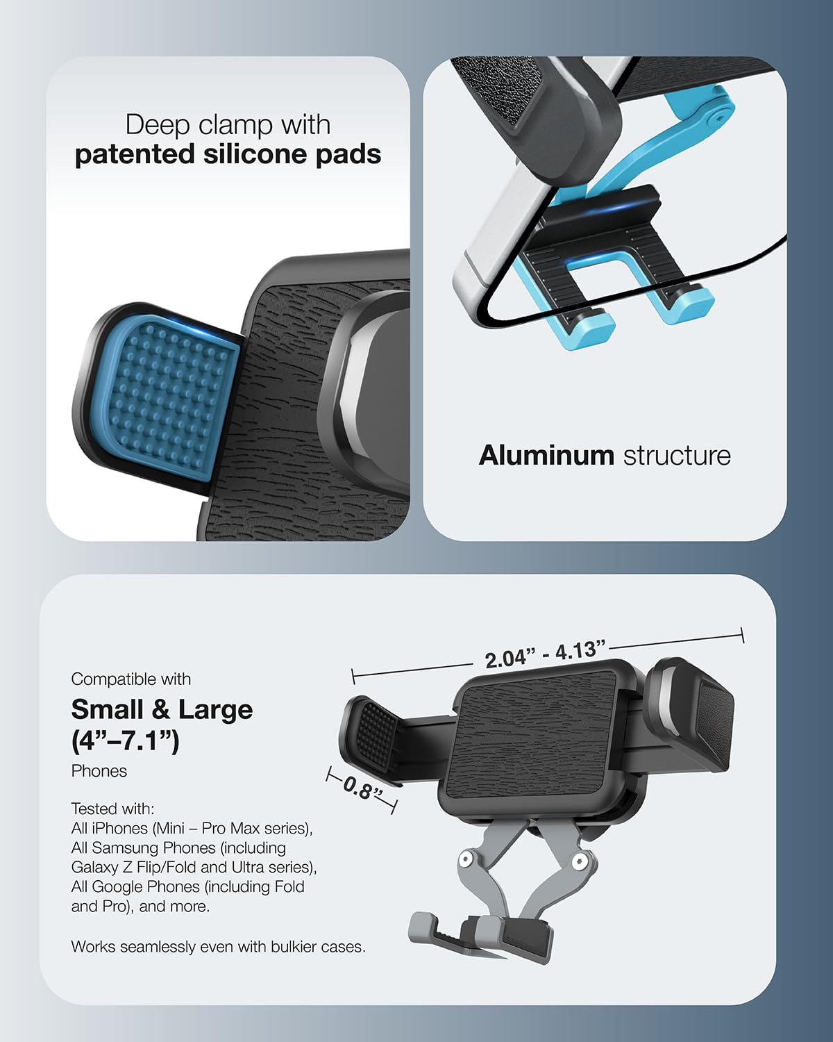 OEO Phone Holder with Magnetic Base for Golf Cart, Gym| Strong Magnetic Phone Mount with Quick Release Clamp for Android & iPhone | Compatible with 4”–7.1” Phones & Thick Cases