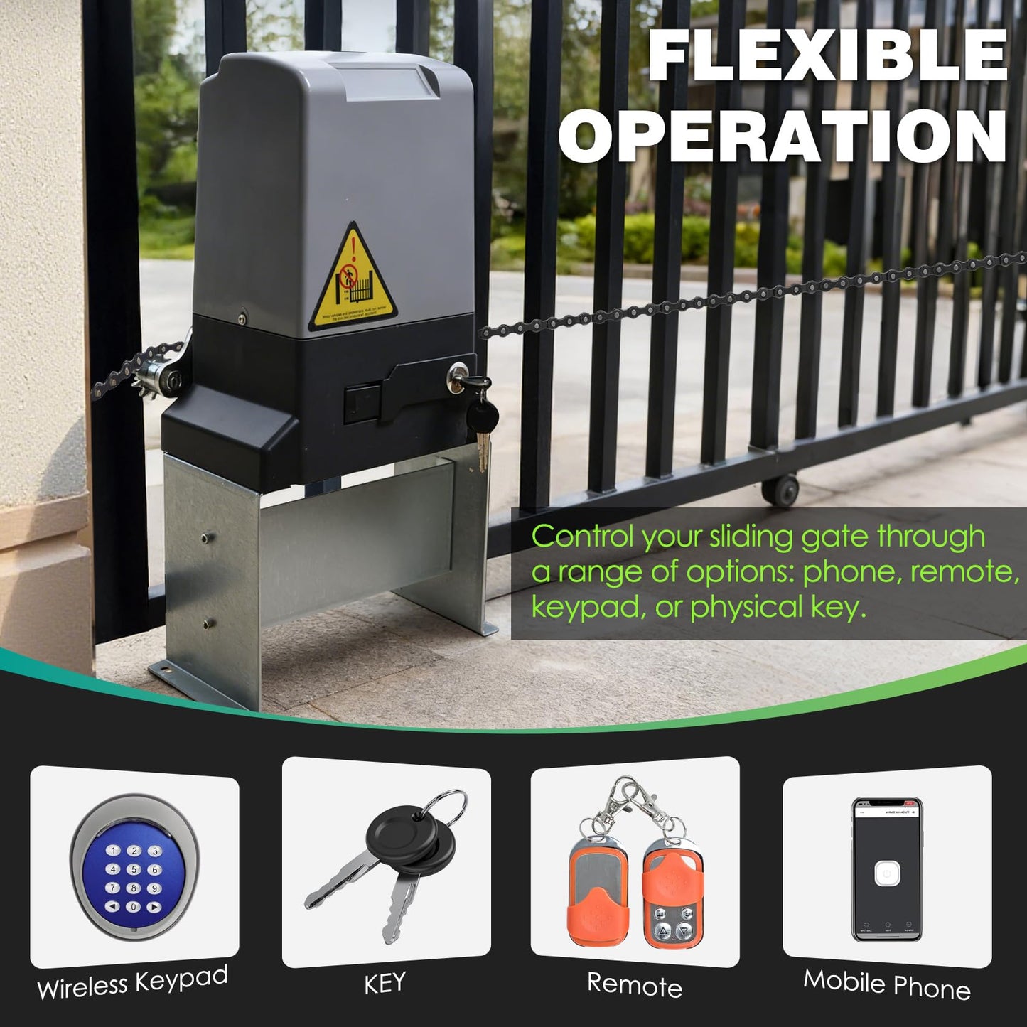 4400lbs Automatic Sliding Gate Opener with APP Control & 4 Remotes, 750W Heavy Duty Electric Sliding Gate Motor Kit with Wireless Keyboard for Sliding Gate Opener Up to 40ft