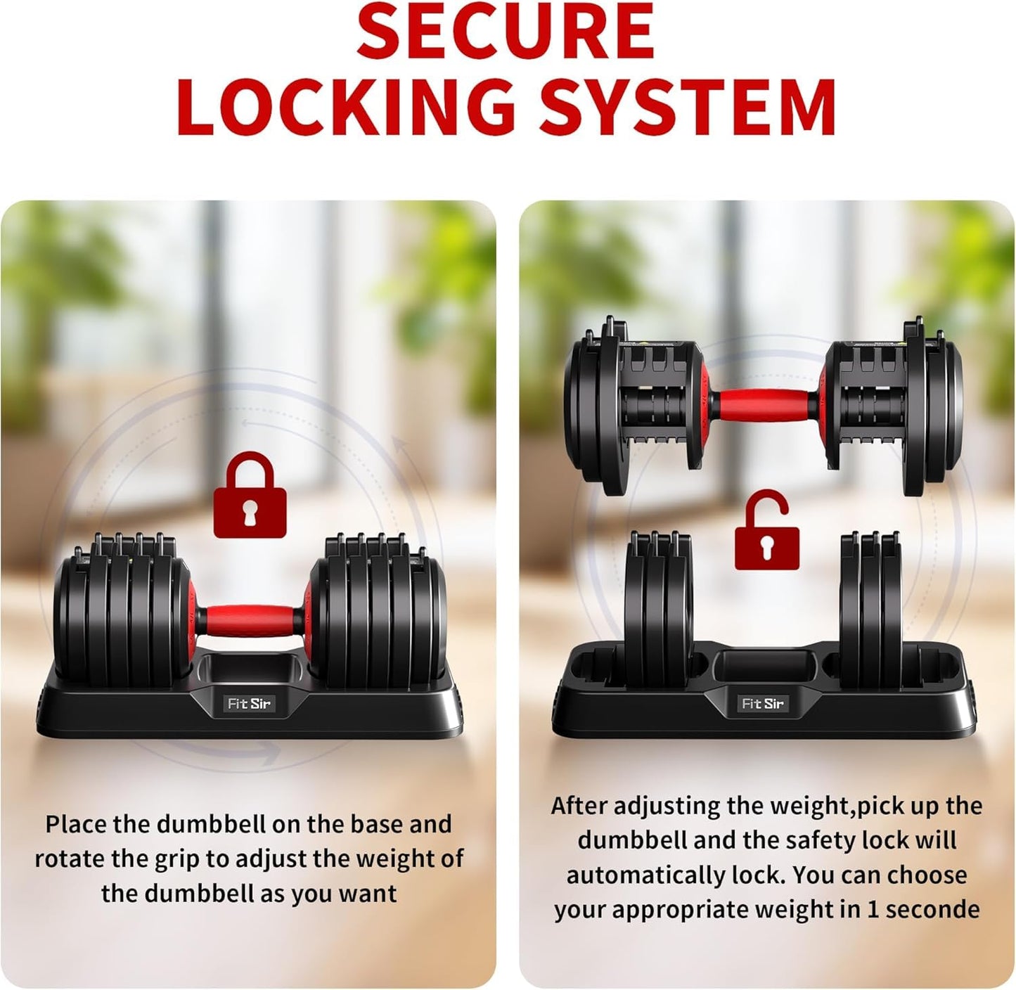 55LB Adjustable Dumbbell Set,10 in 1 Free Weights Dumbbell of 2 with Secure Locking Mechanism for Safe,1 Sec Speed Adjustment Men/Women Gym and Home Strength Training Equipment.