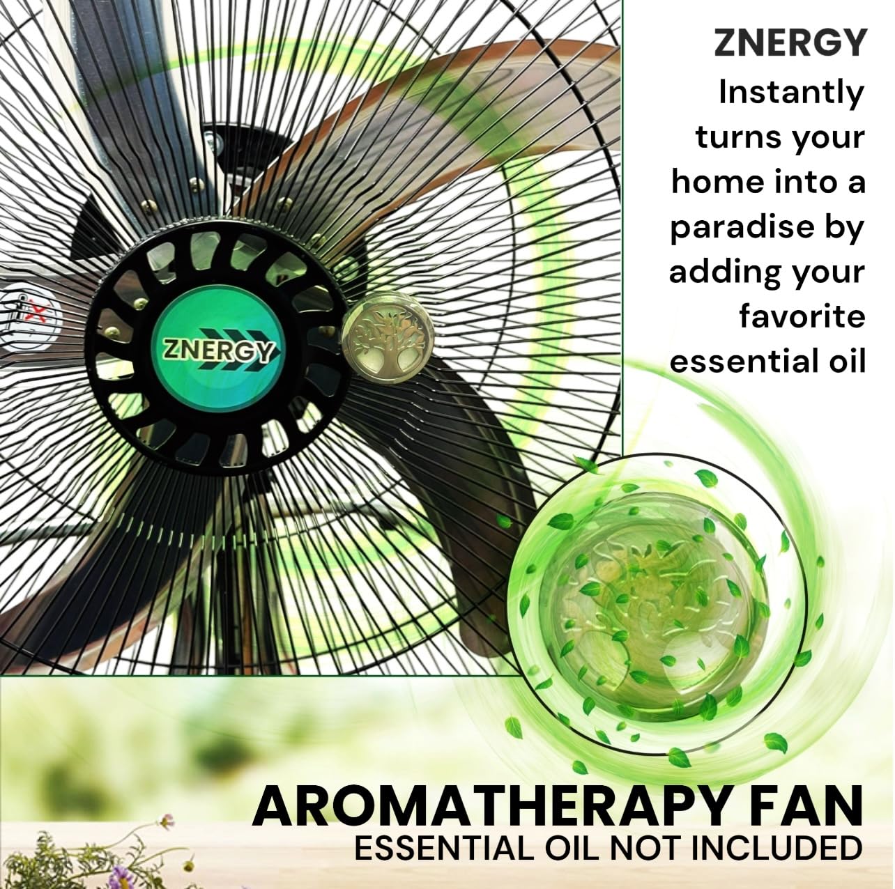 ZNERGY 2in1 Aromatherapy Diffuser Fan 2 Packs 18inch 2in1 Stand/Floor Fan Metal 5 Blades 3 Speeds Oscillation Adjustable Heights for Livingroom, Dining Room, Bedroom, Dorms, Garage and Kitchen