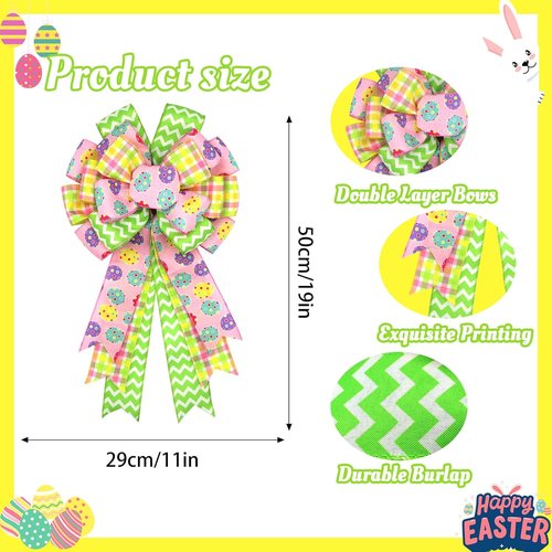 Montekin Large Easter Bows - 20x11 Inch Pre-Tied Wired Ribbon Bows for Wreaths & Tree Toppers | Yellow, 2 Pack