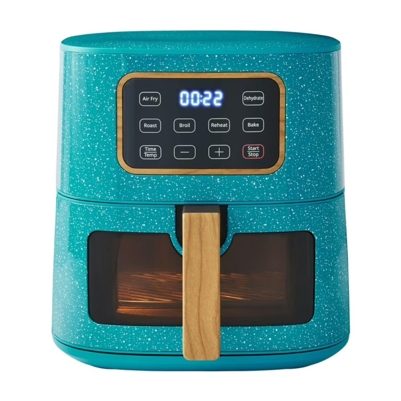 P. W. 5.8 Qt Digital Air Fryer, Touchscreen with Window, Nonstick Basket, 1500W, 6 Smart Cooking Functions, Energy Efficient (Teal)