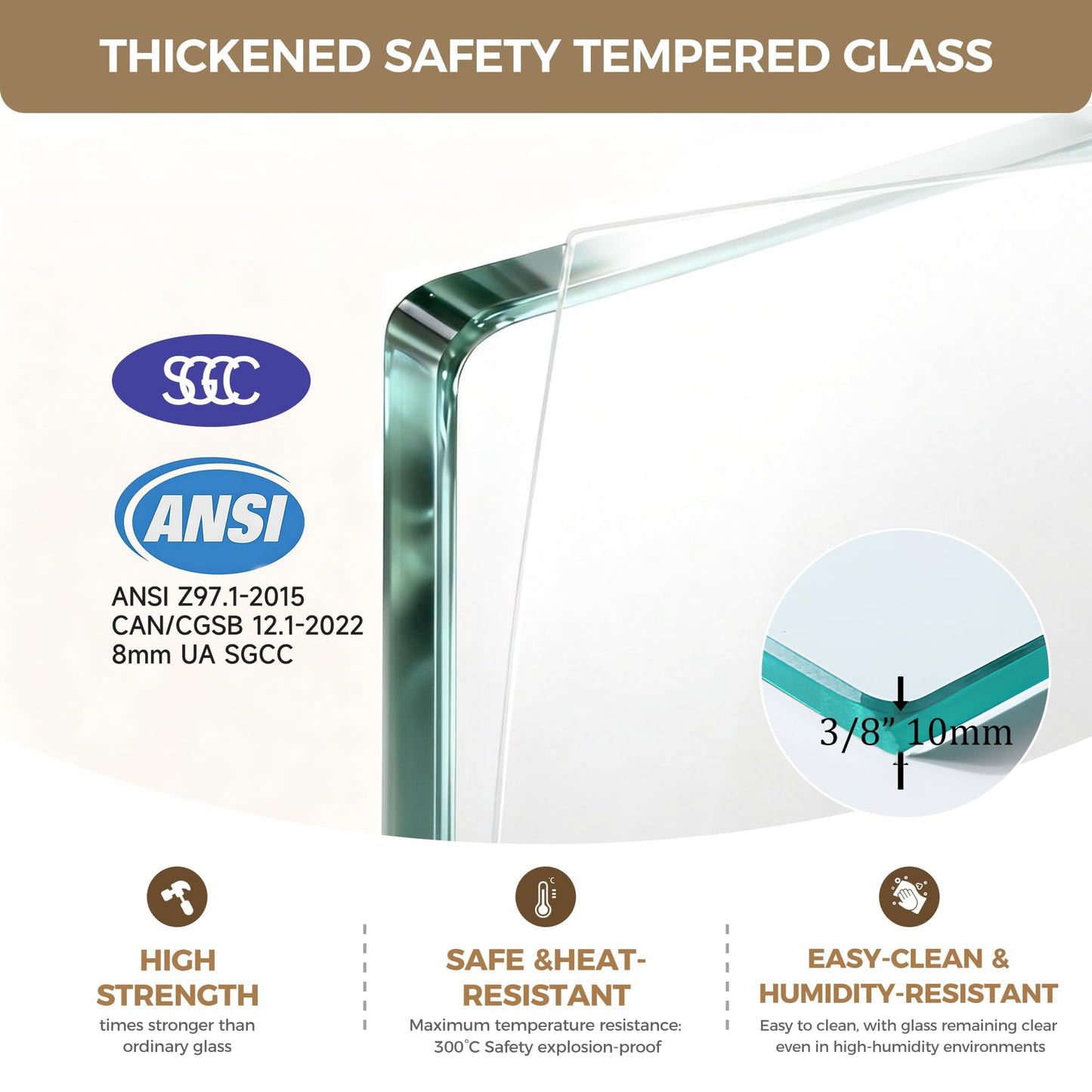 Shower Glass Panel Fixed Shower Screen, 32” W x 78” H 3/8” 10mm Single Frameless Shower Doors for Walk in Shower with Clear Tempered Glass Explosion-Proof Film for Bathroom, Matte Black Hardware