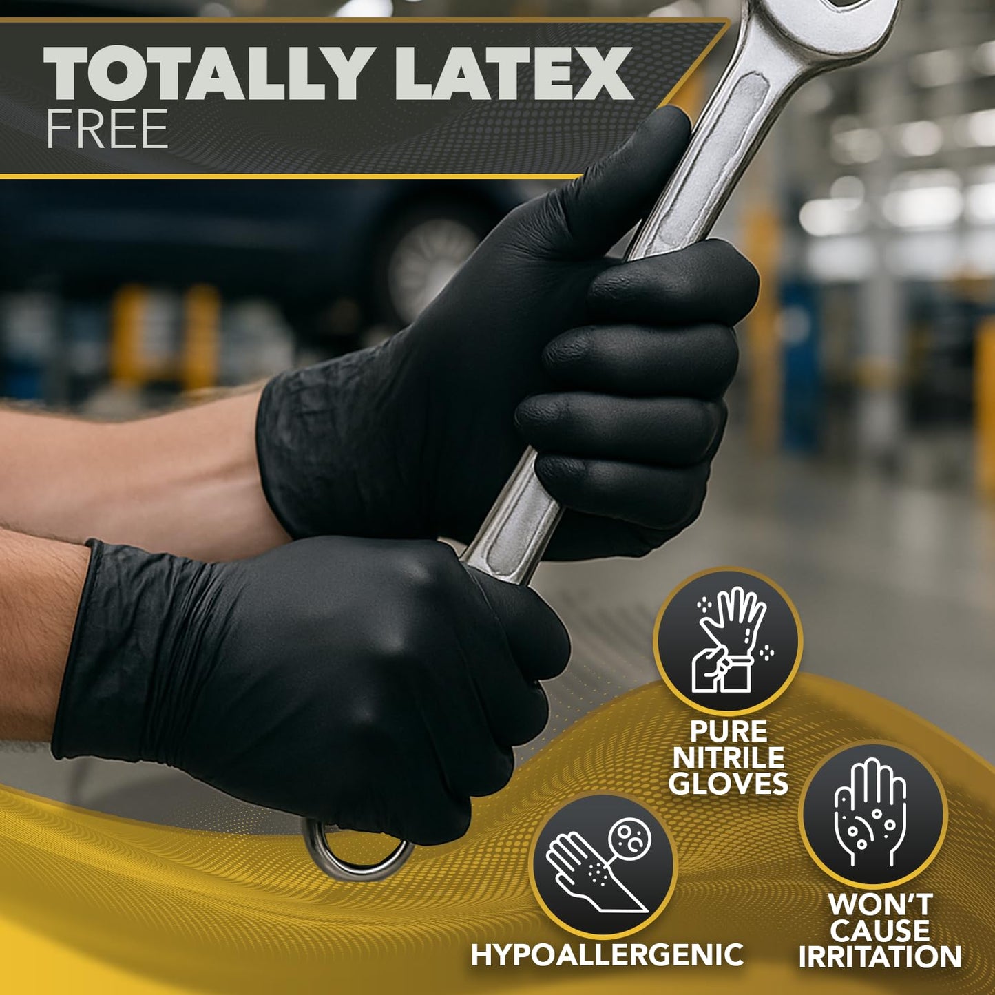 DAWG Black Nitrile Gloves, Disposable, Latex Free - Diamond Grip and Powder Free for Cleaning, Cooking, Safe Food Prep, Mechanic Work, General Service, Tattoo, Hair Dye - Professional Grade Medium