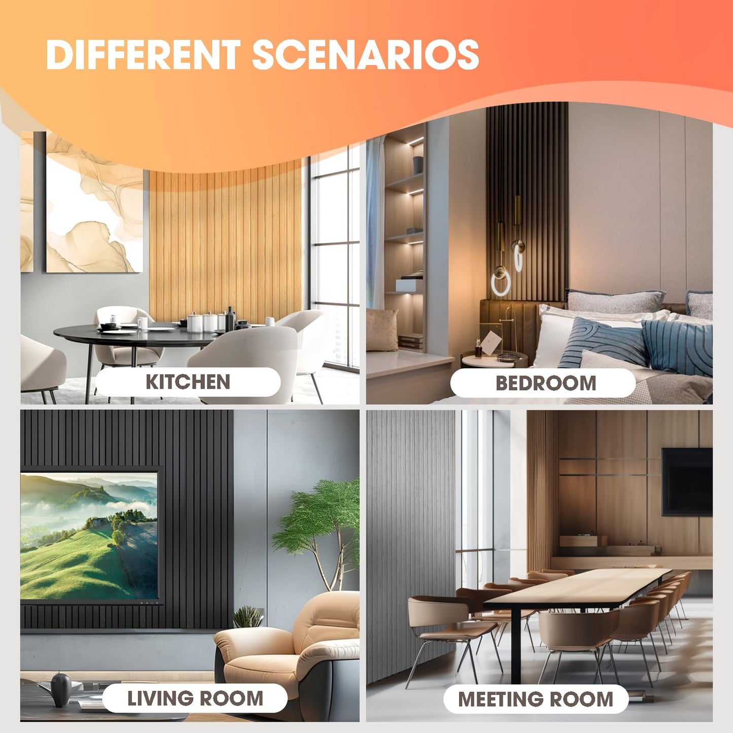 OUZUGIE WPC Acoustic Slat Wall Paneling, 8-Pack 96 x 6 Inches 3D Wall Panels for Interior Wall Decor,Living Room,TV Background,Study Room,Office Spaces,Bedroom,High Grille (Walnut)