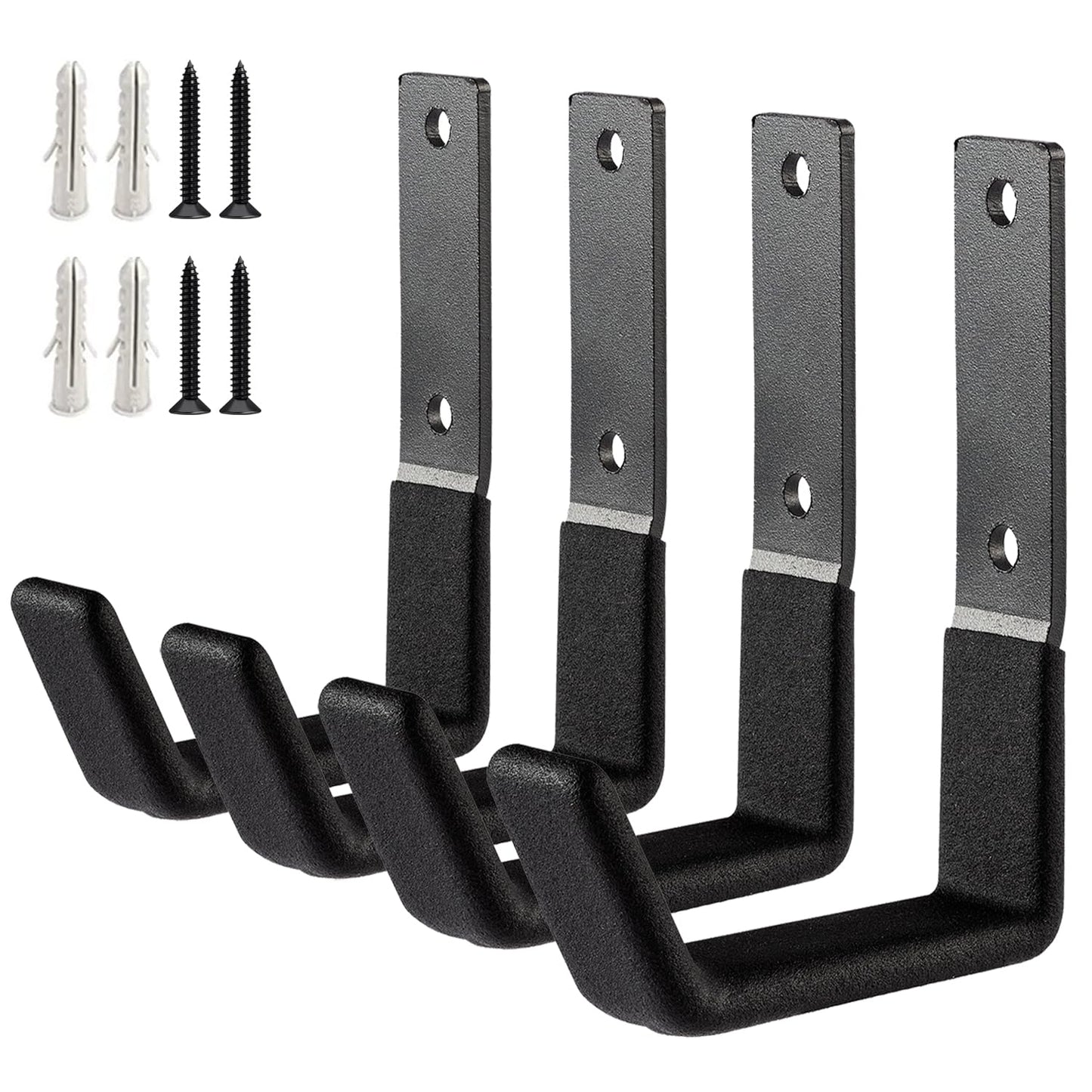 SINCHEEWAY Heavy Duty Steel Hooks - Wall Mount Organizer for Garage & Garden Tools, Hoses & More (4, Small)