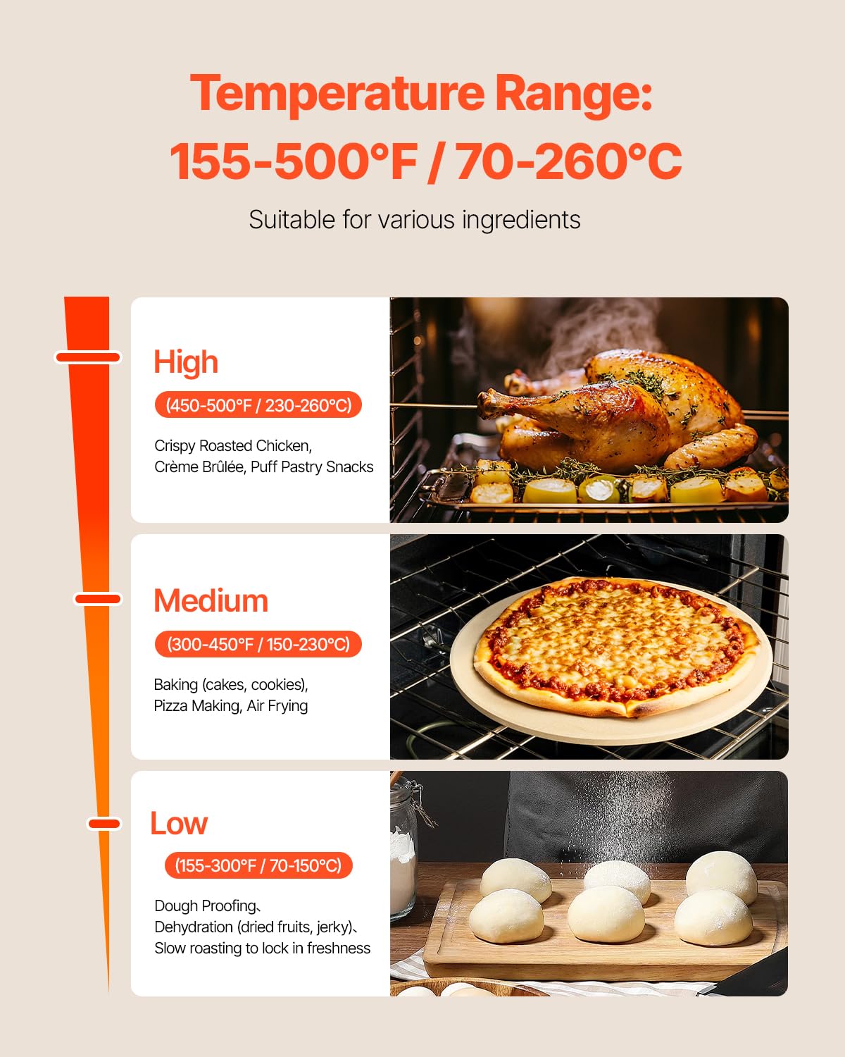 VEVOR Commercial Convection Oven, 66L/60Qt, Half-Size Conventional Oven Countertop, 1800W 4-Tier Toaster w/Front Glass Door, w/Trays Wire Racks Clip Gloves, 120V