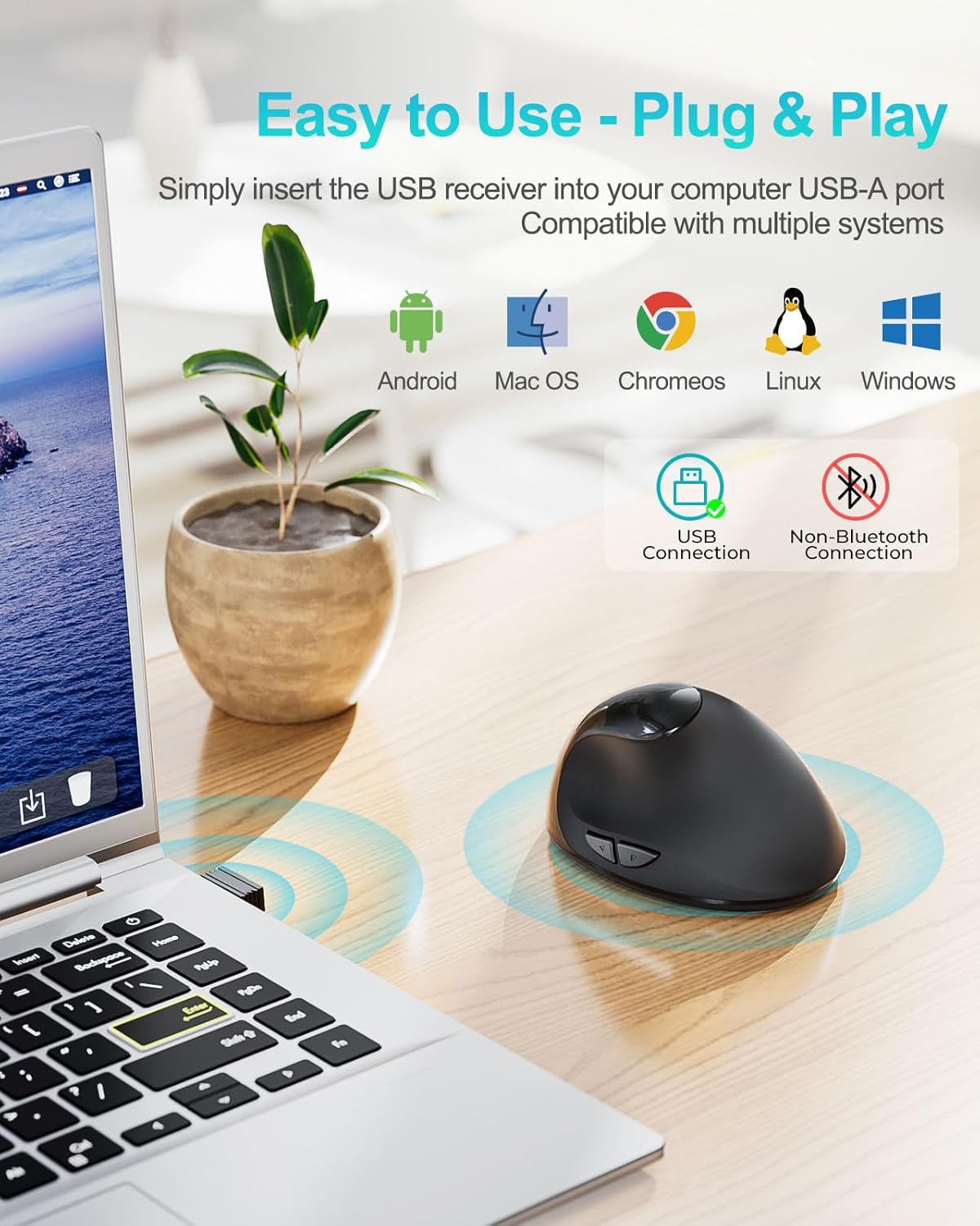 Lekvey 3 Ergonomic Mouse, Vertical Wireless Mouse for Small/Medium Hands, Rechargeable with USB Receiver, DPI