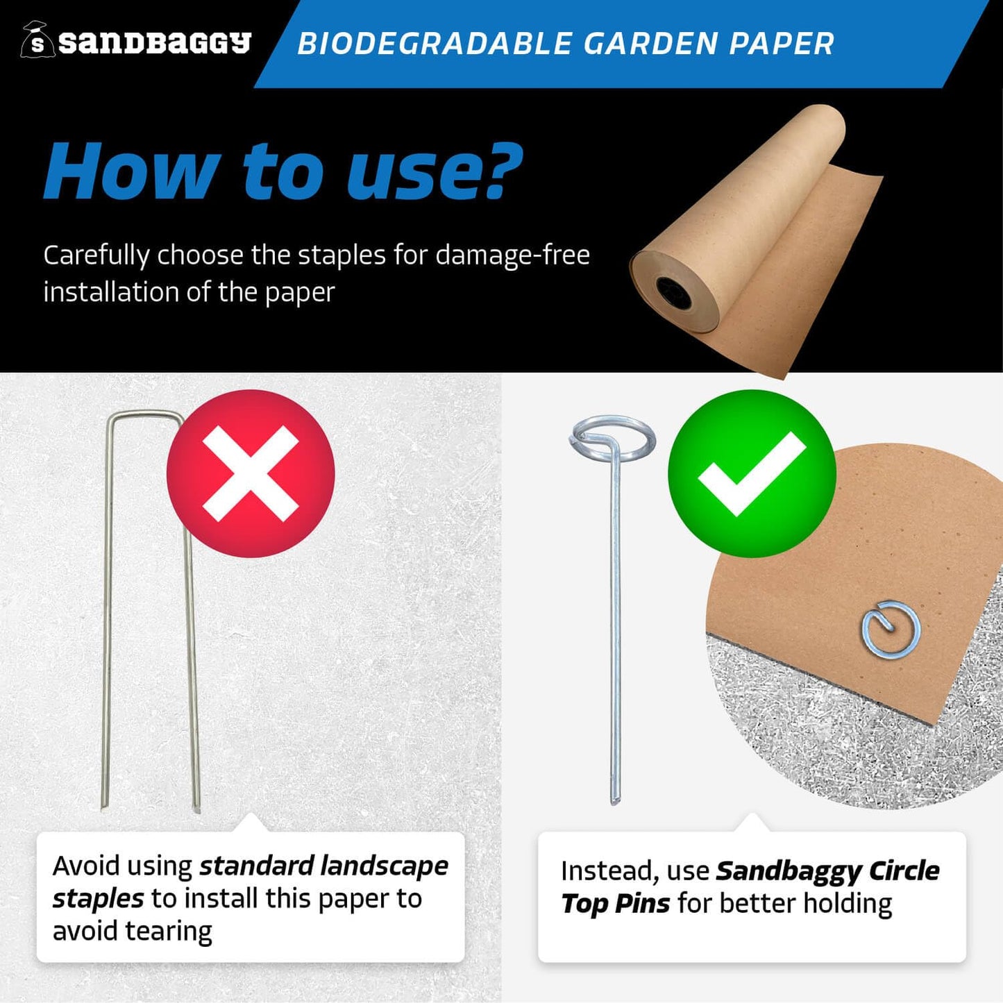 Sandbaggy Biodegradable Landscape Fabric - Garden Paper for Weeds - Paper Mulch Rolls - Made in America (3 ft x 475 ft, 1)