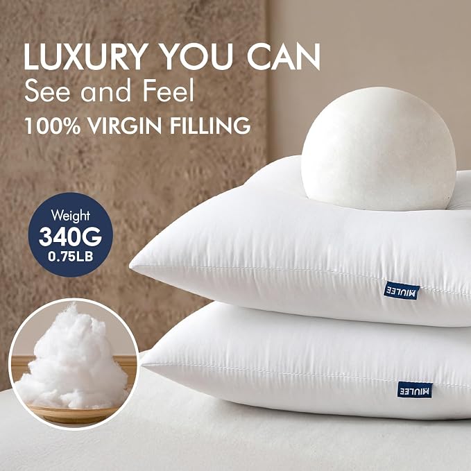MIULEE Throw Pillows Inserts, Pack of 2 14x20 Inch 100% Virgin Fiber Filling Bed Couch Pillows