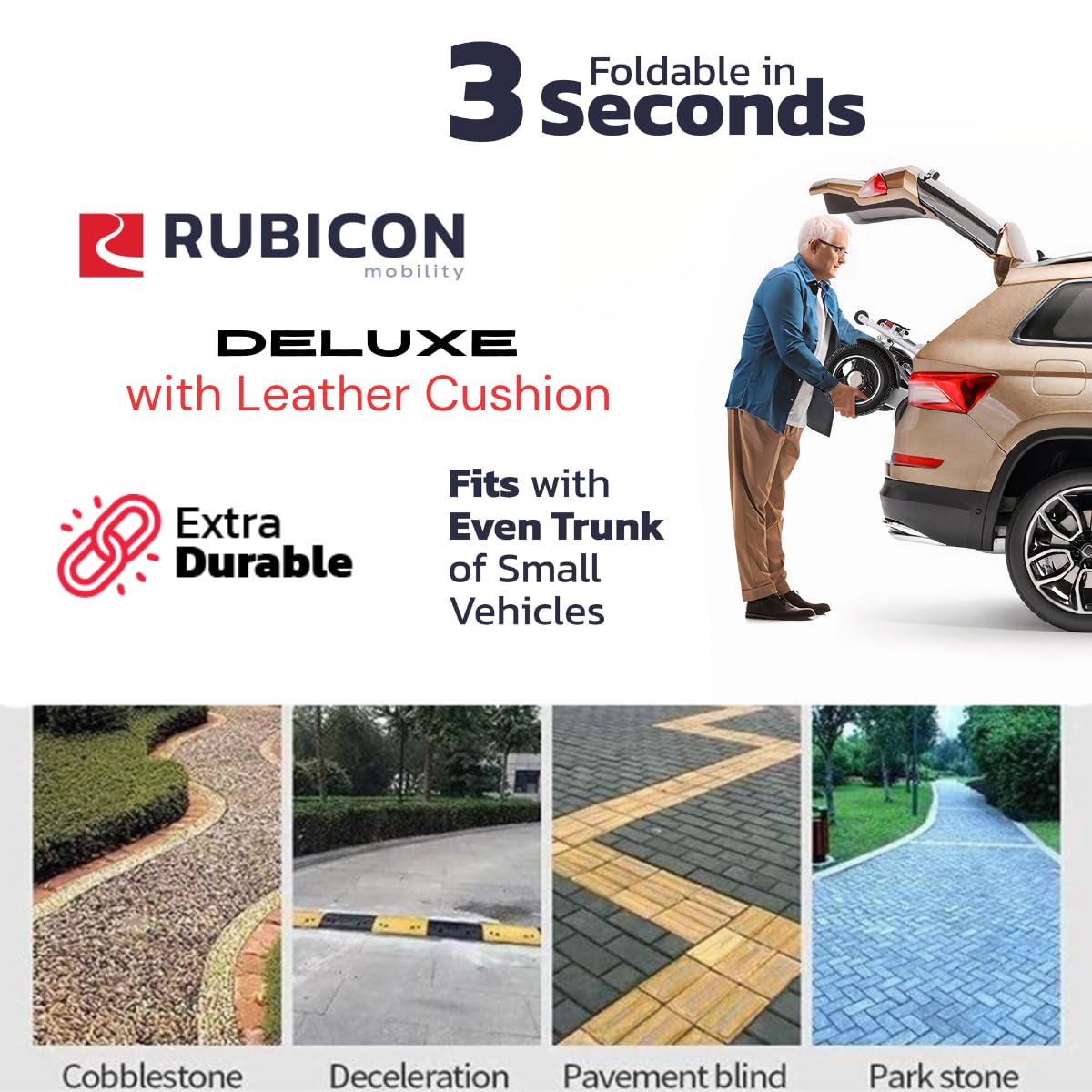 Rubicon DX14 - Longest Range 30 Miles, Airline Approved Electric Wheelchair, Dual 12AH Lithium Batteries, 2x300W Motors, Leather Cushion, Foldable, Lightweight & Powerful (Model20)