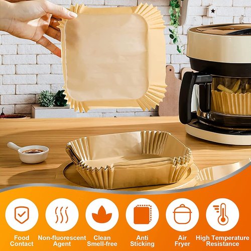 AirFryer Liners - 9 Inch Disposable Square Parchment Paper for COSORI 6Qt & Ninja 5QT | Non-Stick & Oil Resistant