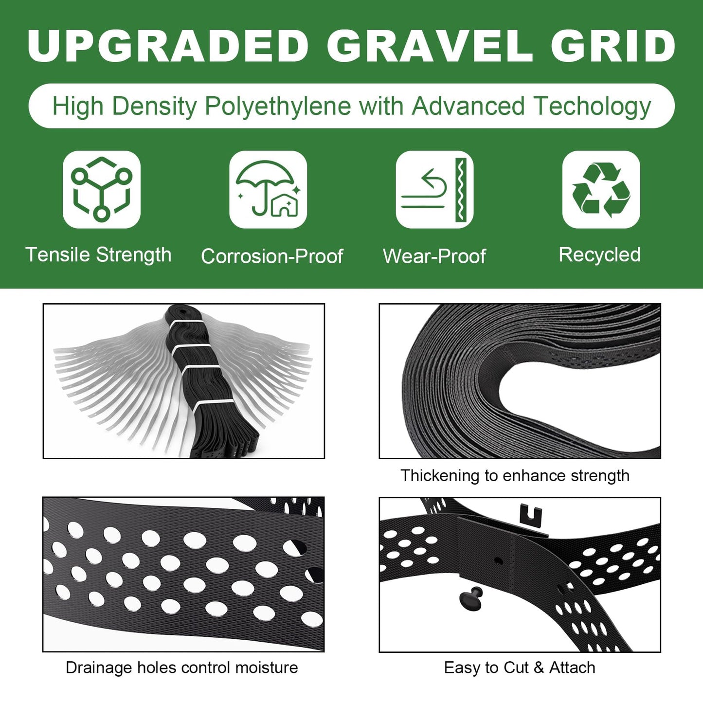 Gravel Grid 2'' Depth with Metal Stakes, 6.6x16.4 FT Geogrid for Gravel Driveway 2200 lbs per Sq FT Erosion Control Ground Grid Gravel Stabilizer Grid for Driveway, Parking Lot, Slope, Walkway, Patio