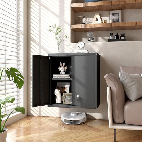 GREATMEET Locking Metal Wall Cabinet - Durable Steel Floating Storage with Adjustable Shelf | Garage Utility Solution
