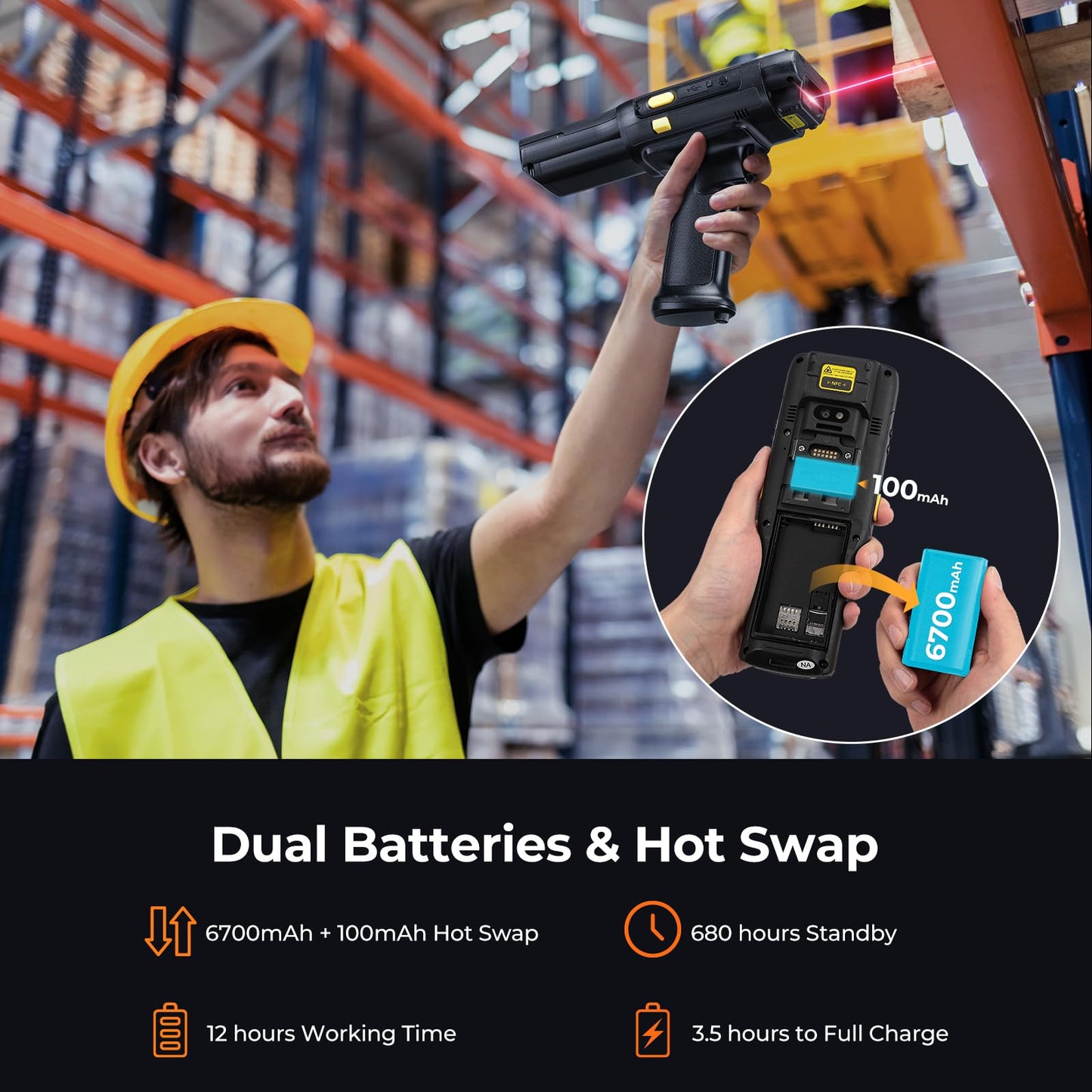 MUNBYN 2026 Android 13 Barcode Scanner PDA083, Equip with Zebra Mid Range 4750MR Scanner, Inventory Handheld PDA with Pistol Grip, 1D/2D/QR Code for Warehouse Logistics