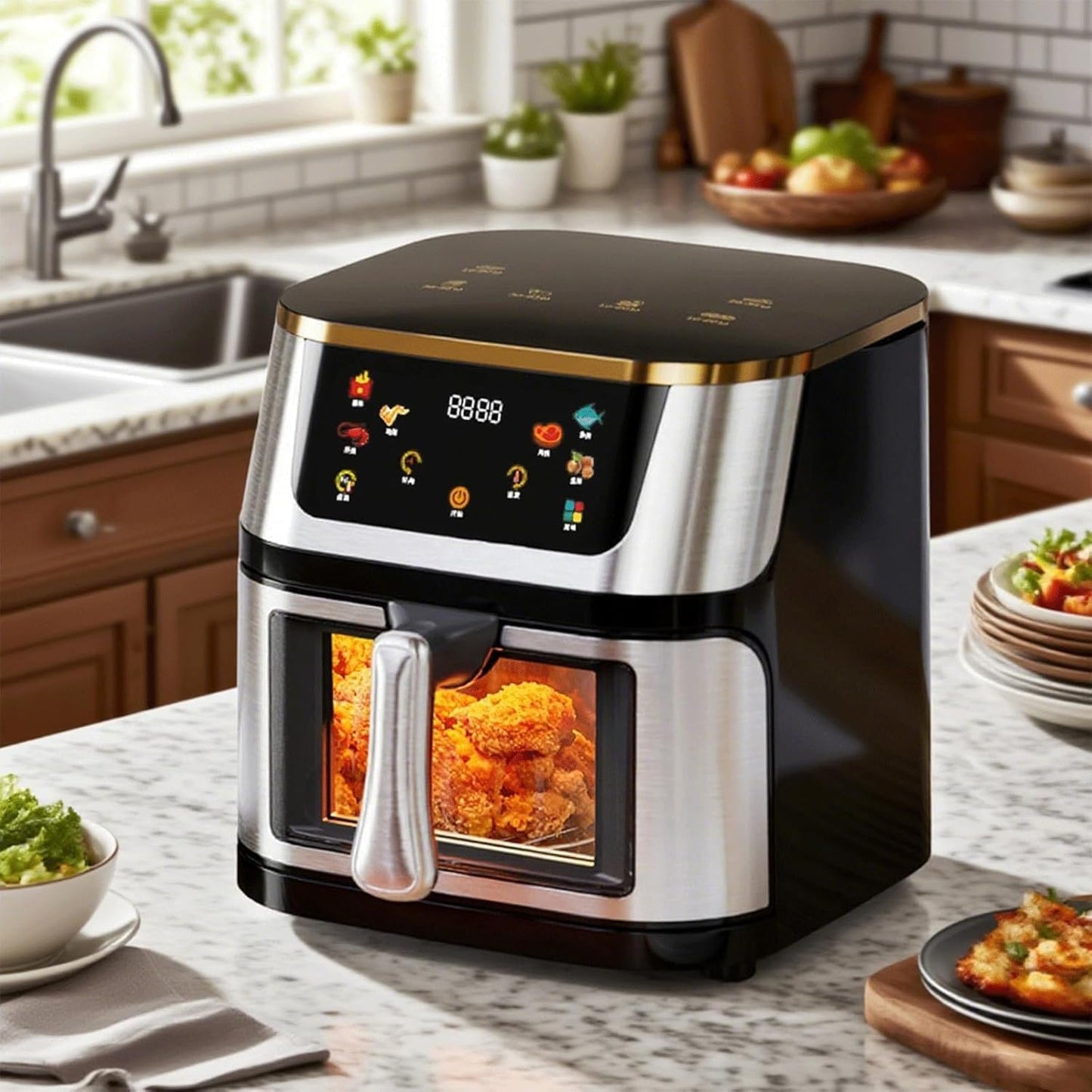 XHINBWYEK 10L Air Fryer, Beelicious 8-In-One 10QT Air Fryers, with Viewing Window, Shake Reminder, 450°F Digital Airfryer with Flavor-Lock Tech, Dishwasher-Safe & Nonstick, Fit for 1-5 People 110V