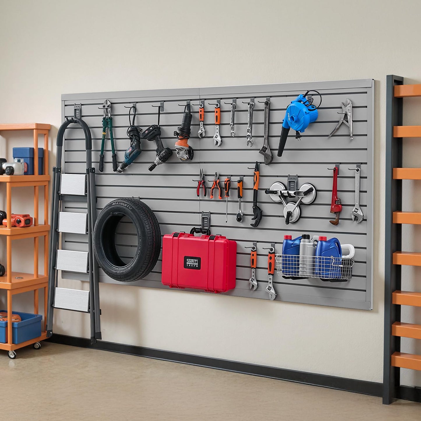 VEVOR Slat Wall Paneling, 8 x 4 ft, PVC Garage Slatwall with Accessories, Grey Slat Wall Easy-to-Install Adjustable Slatwall Panel with Coupling Structure & DIY Cutting, Fits for Storage & Display